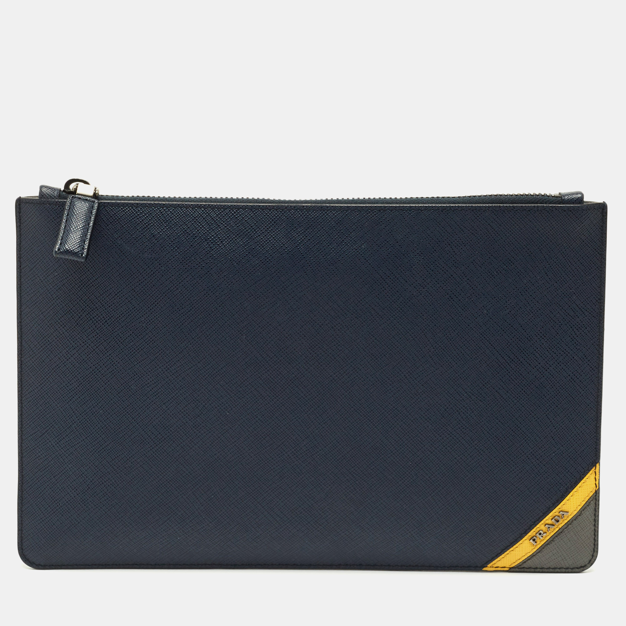 

Prada Navy Blue Saffiano Leather Flat Zip Pouch