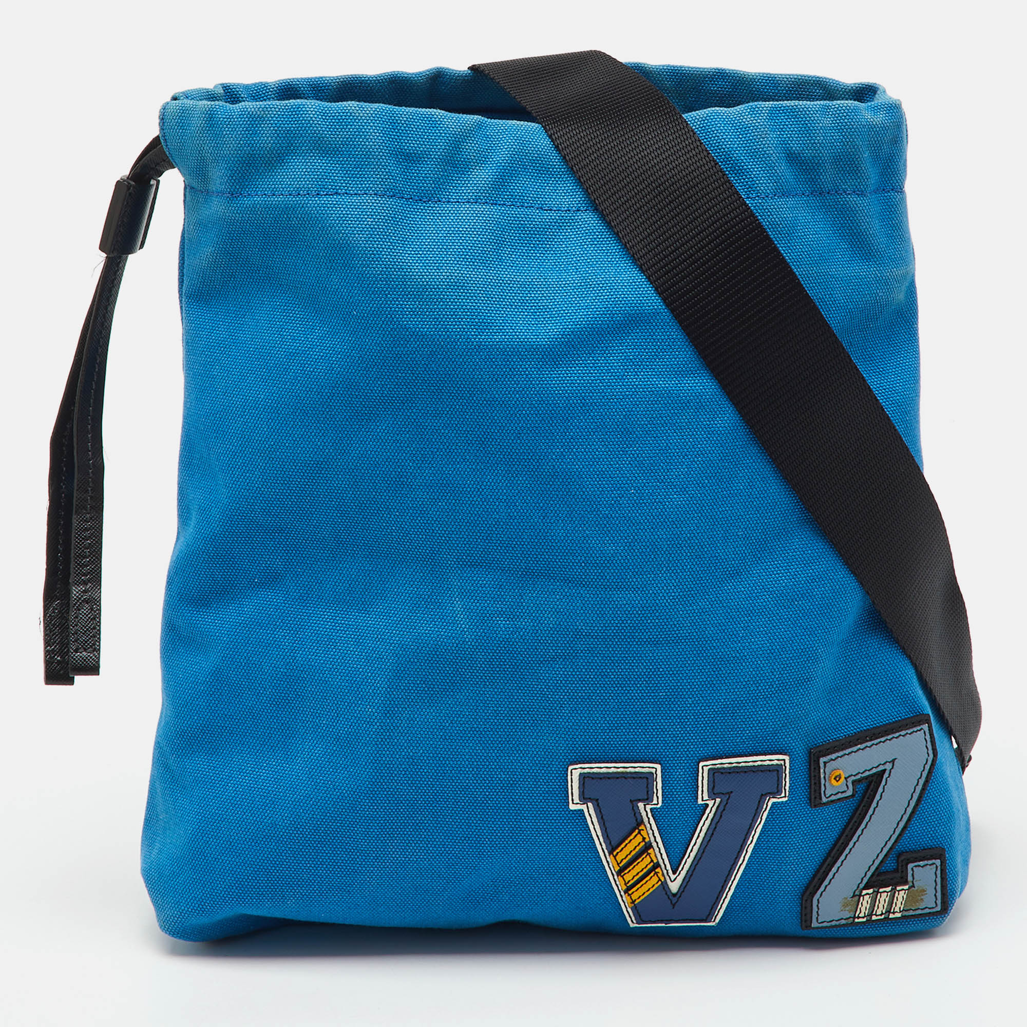 

Prada Blue Canvas Canapa VZ Initial Drawstring Convertible Bag