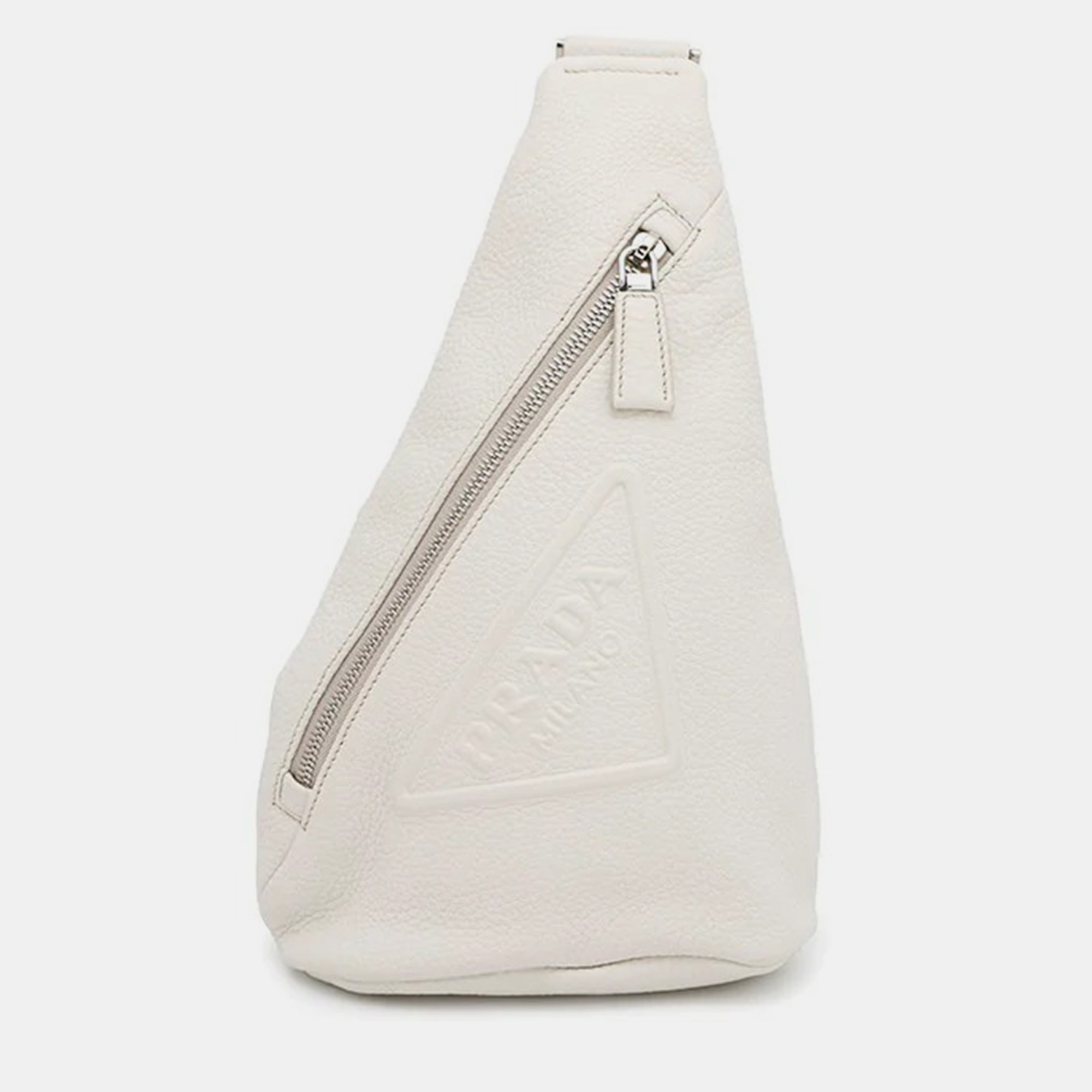 

Prada Triangle Logo White Leather Crossbody Bag