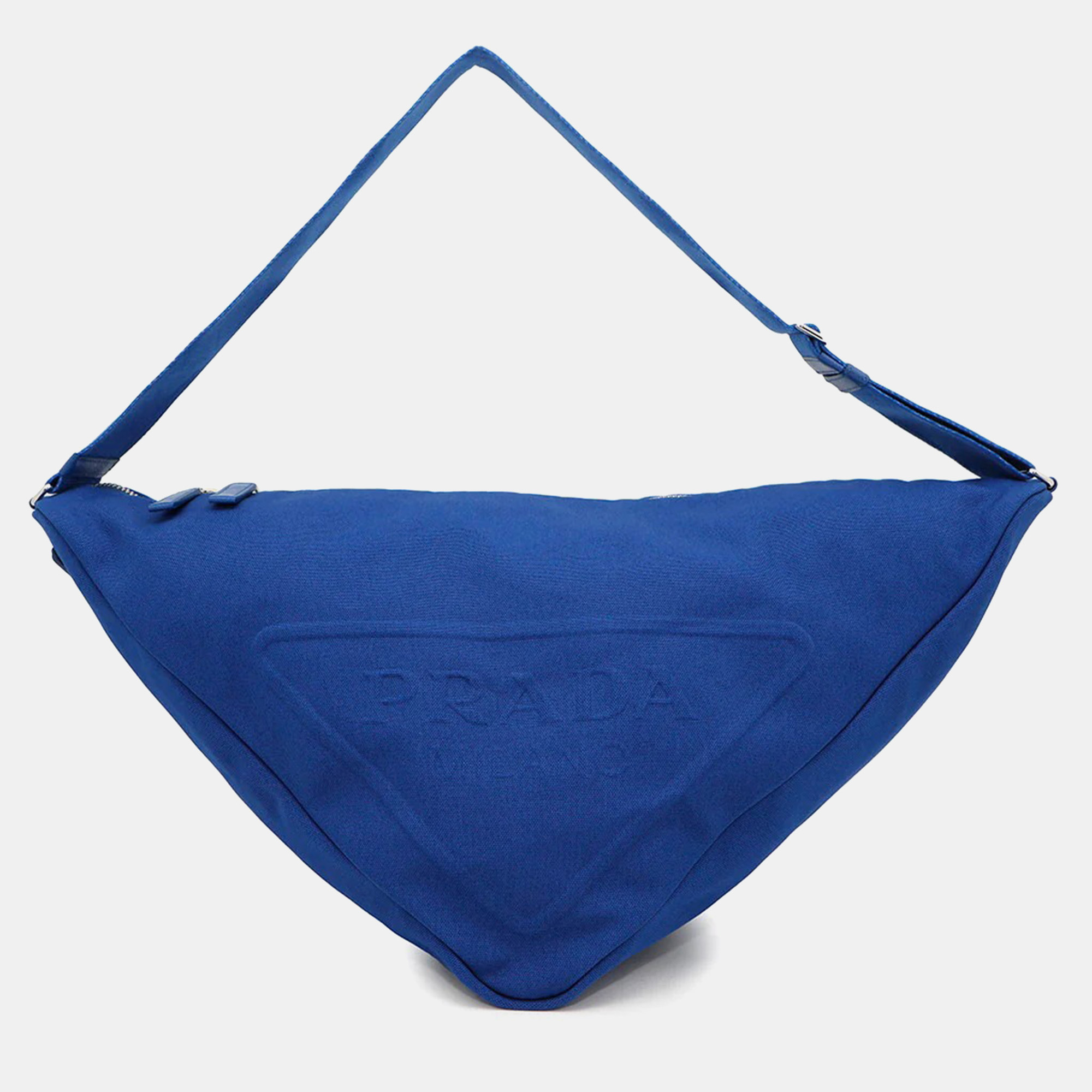 Pre-owned Prada Triangle Messenger Bag Blue Canvas