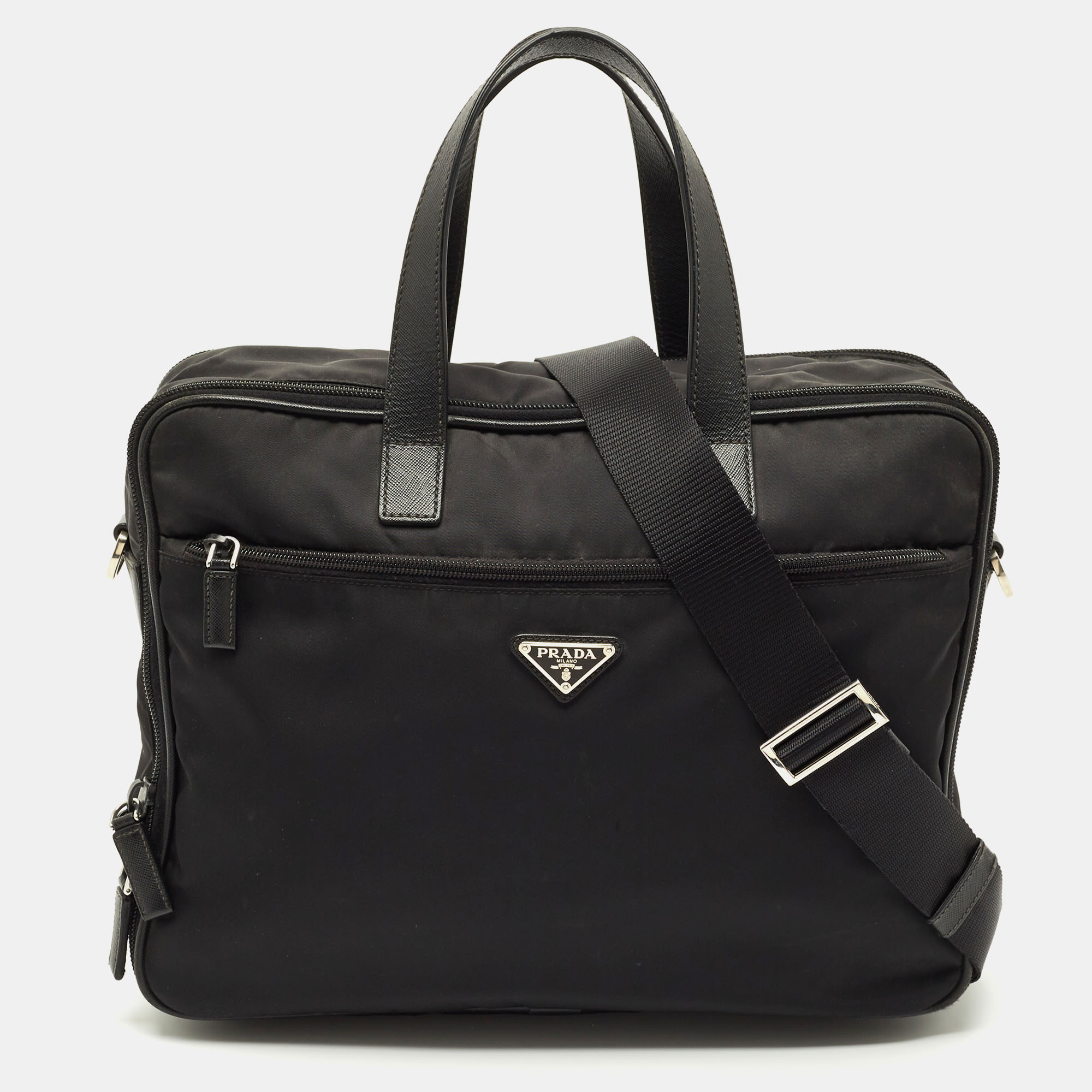 

Prada Black Nylon and Saffiano Leather Briefcase