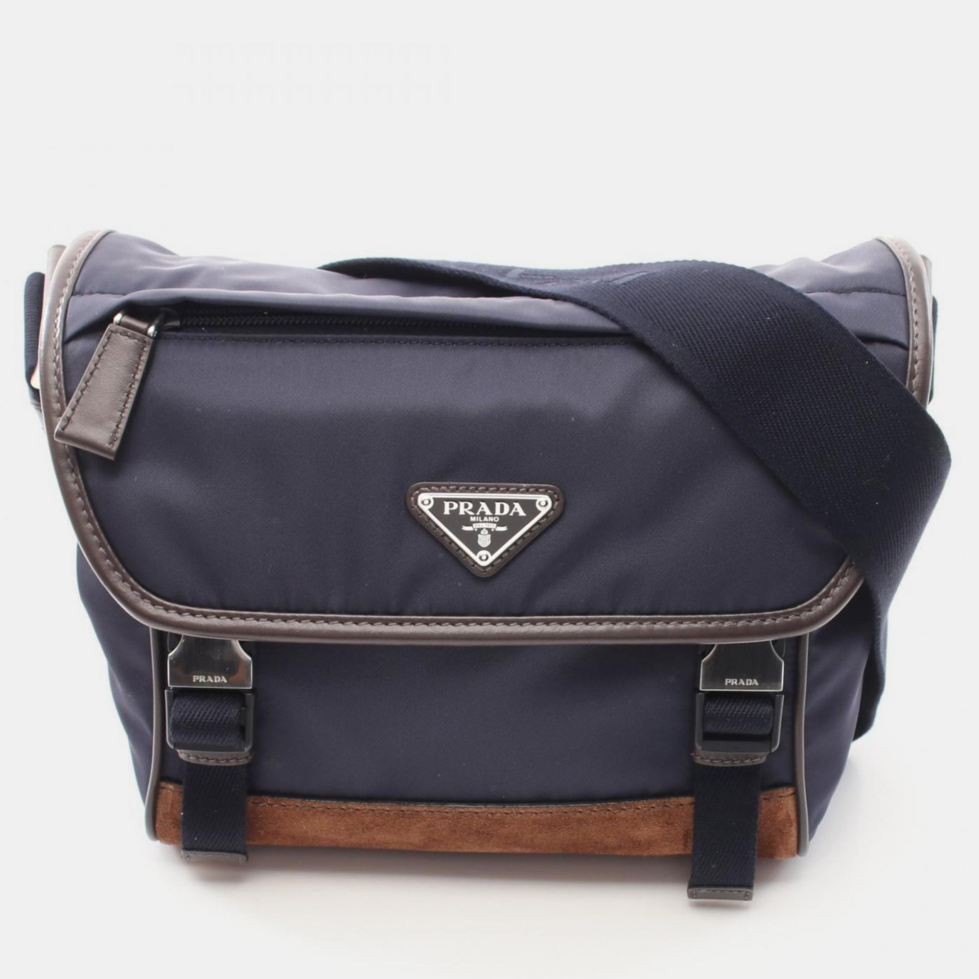 

Prada Tessuto Camoscio Navy/Brown Nylon Leather Suede Shoulder Bag