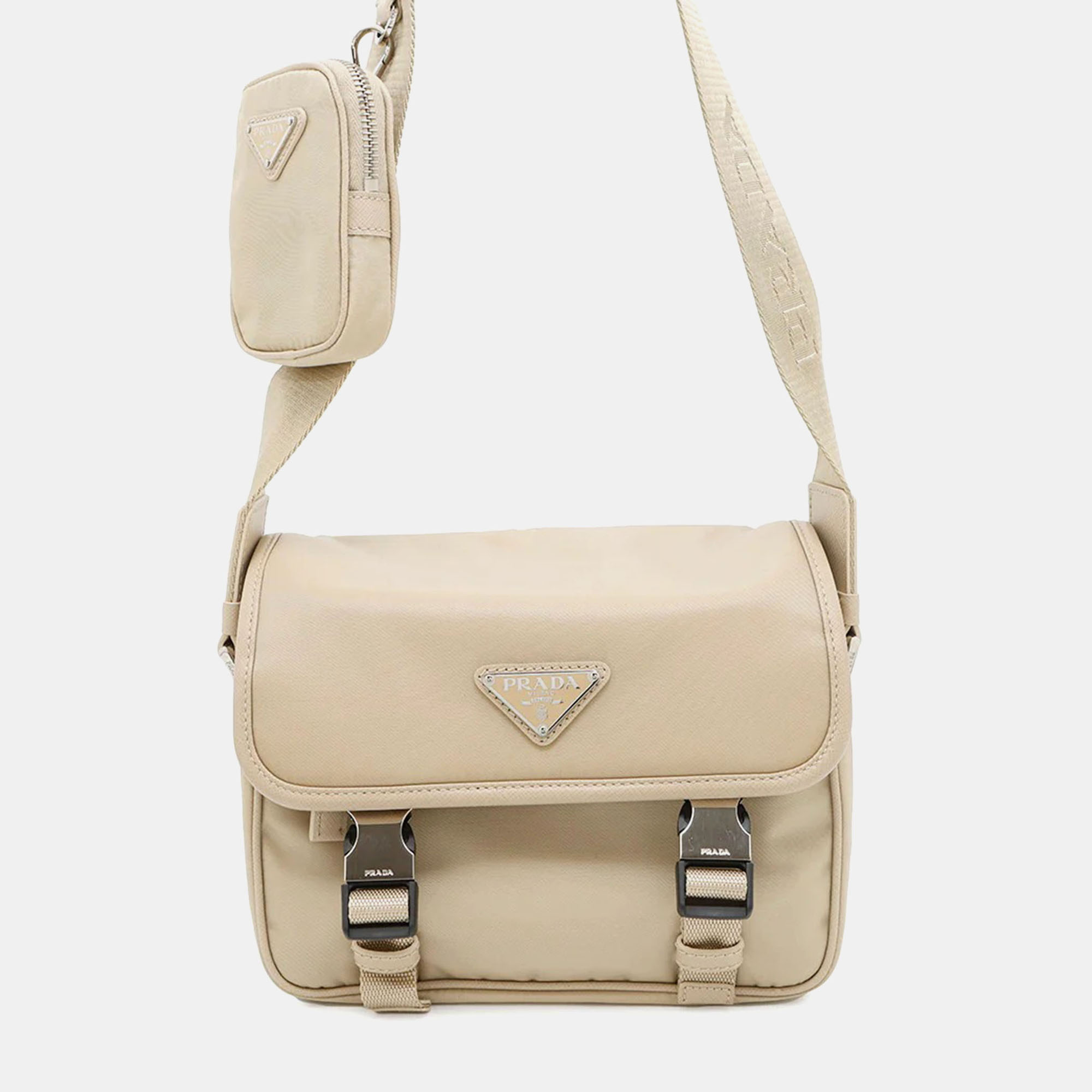 

Prada Re-Nylon Xsaffiano Leather Shoulder Bag Beige Nylon Leather