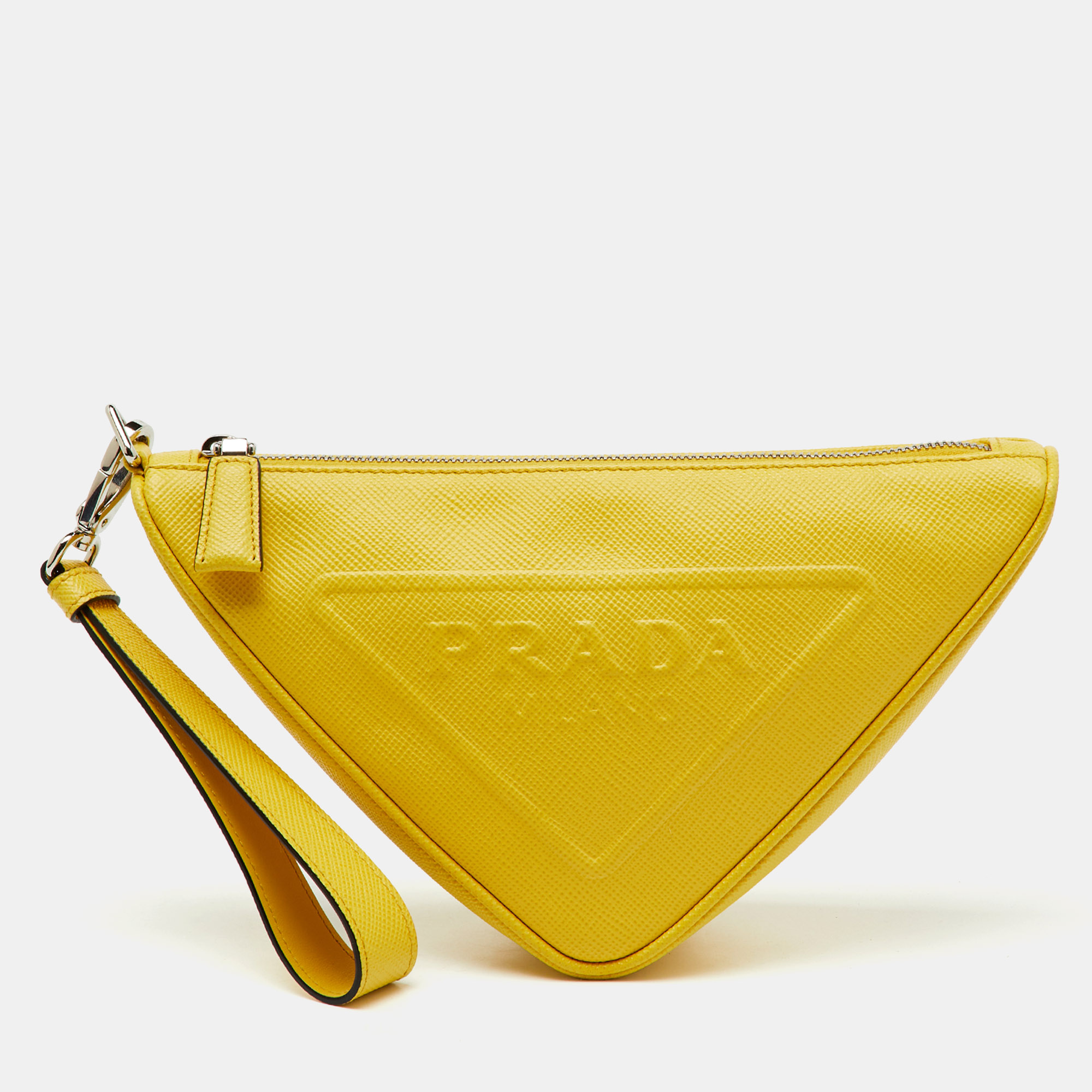 

Prada Yellow Leather Triangle Logo Pouch