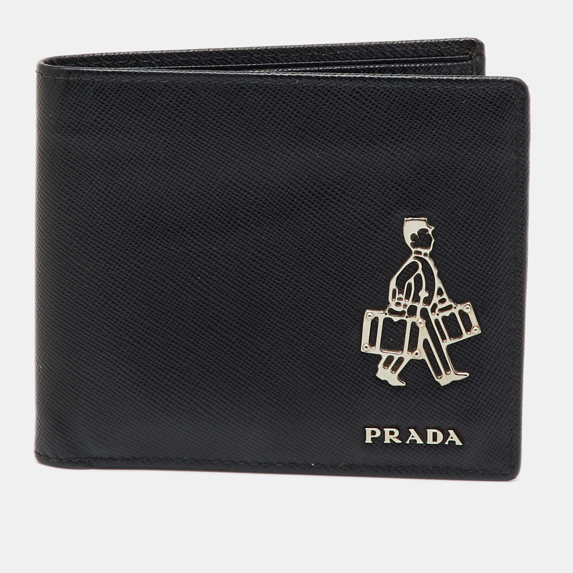 

Prada Black Saffiano Metal Leather Bellhop Bifold Wallet