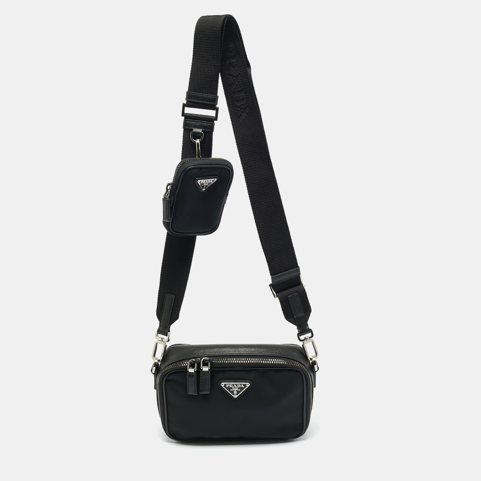 

Prada Black Saffiano Lux Leather and Re-Nylon Brique Crossbody Bag