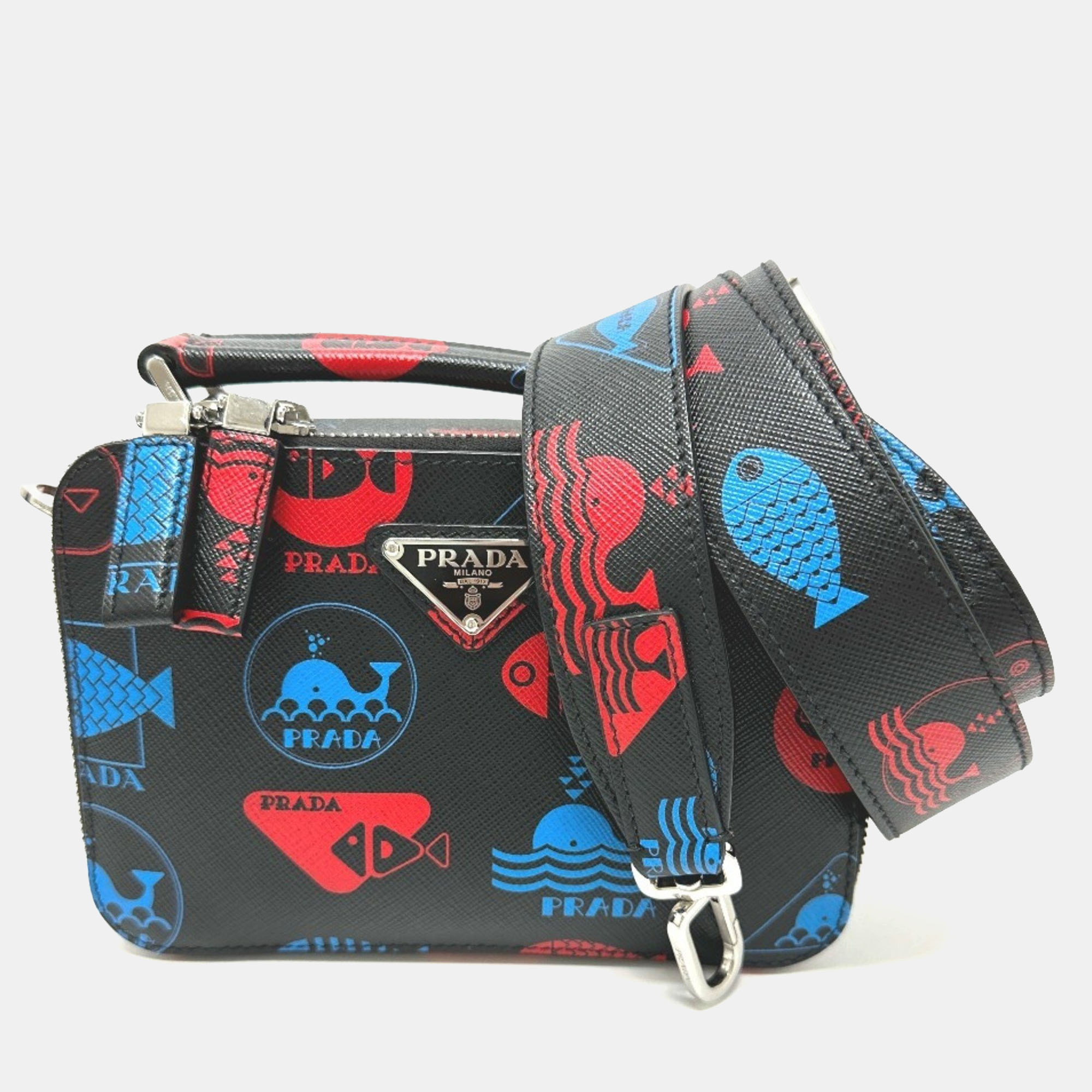 

Prada Whale 2-Way Handbag/Vanity Bag Saffiano Leather Black