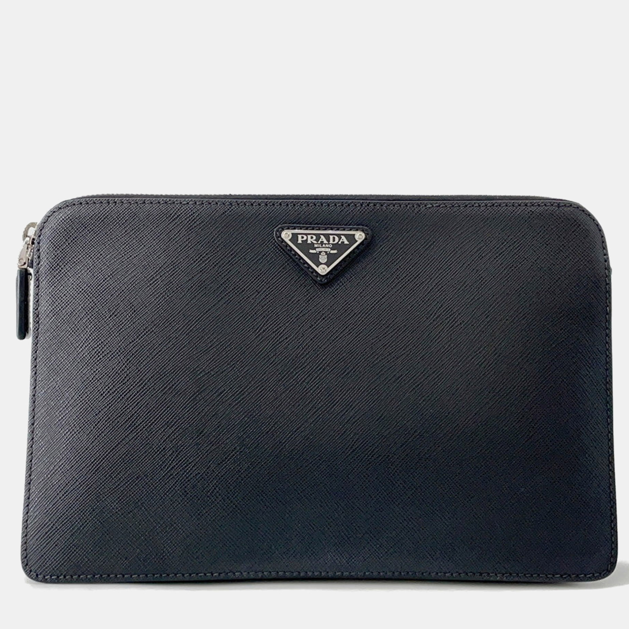 

Prada Saffiano Leather Clutch Bag Black Leather