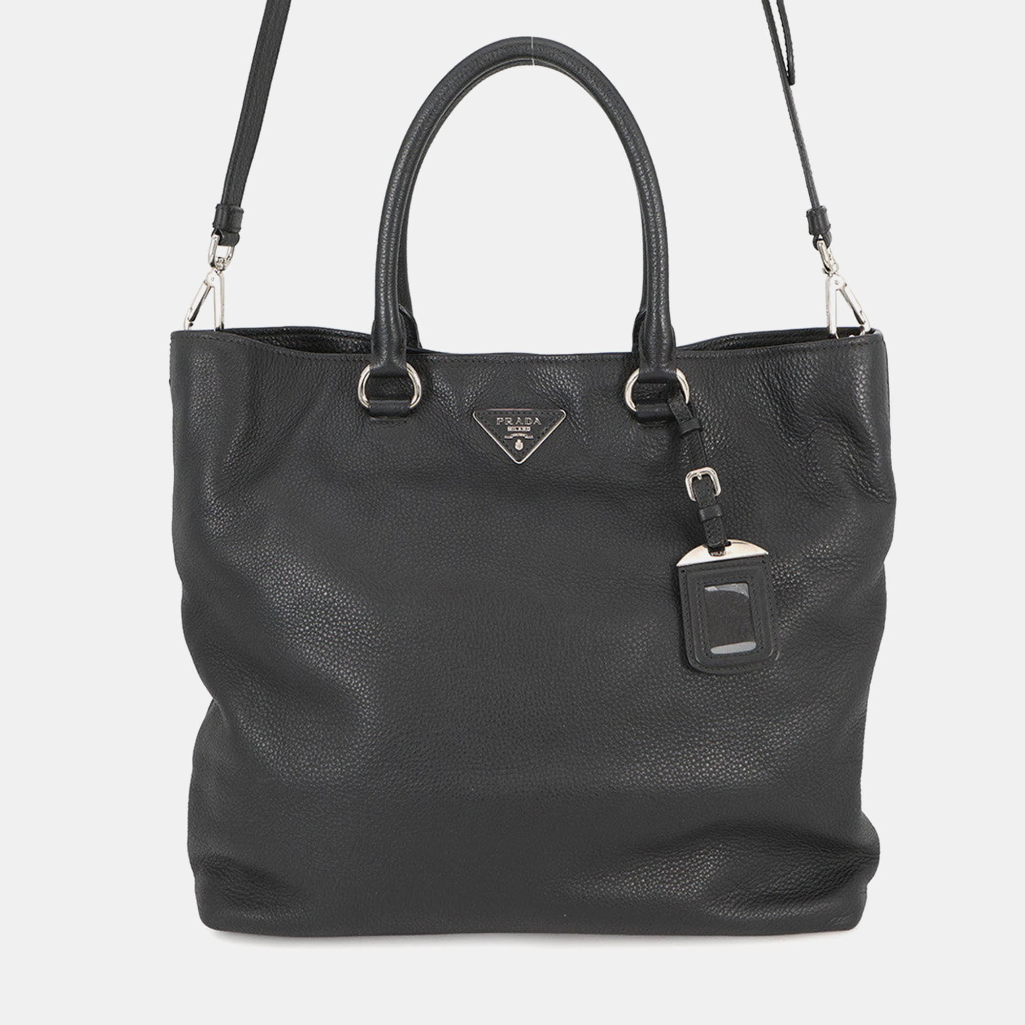 

Prada Vitello Dino Tote Bag Black Leather