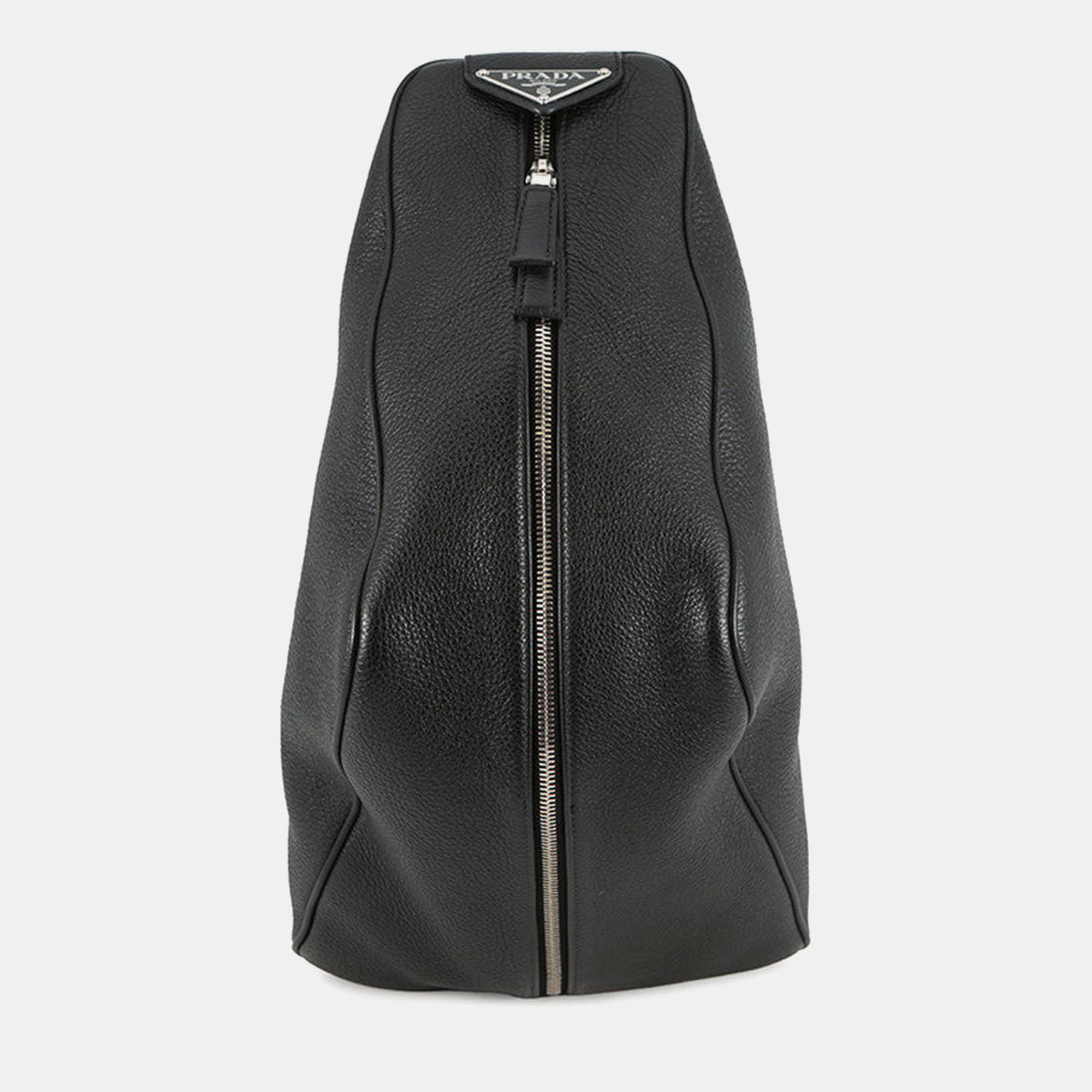 

Prada Vitello Dino Triangle Black Calfskin Leather Backpack