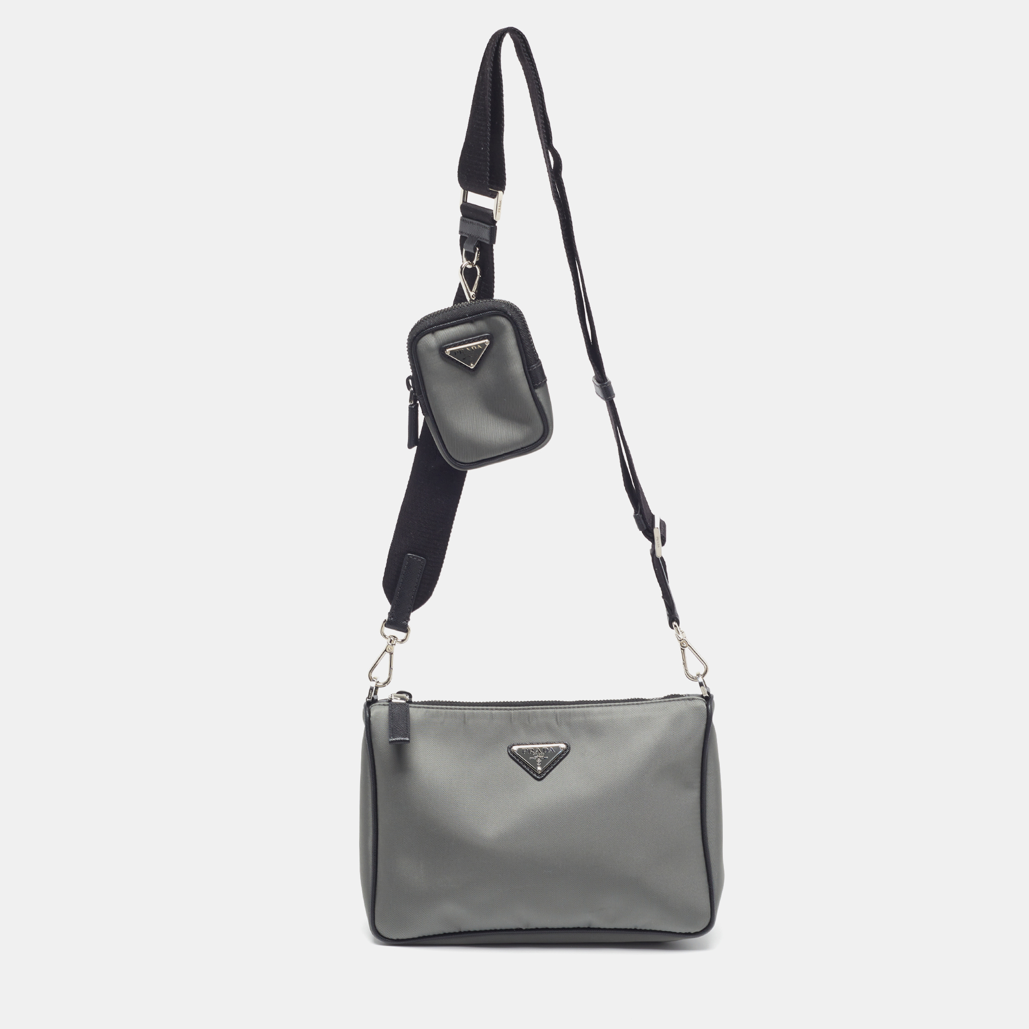 

Prada Logo Grey/Black Re-Nylon Messenger Bag