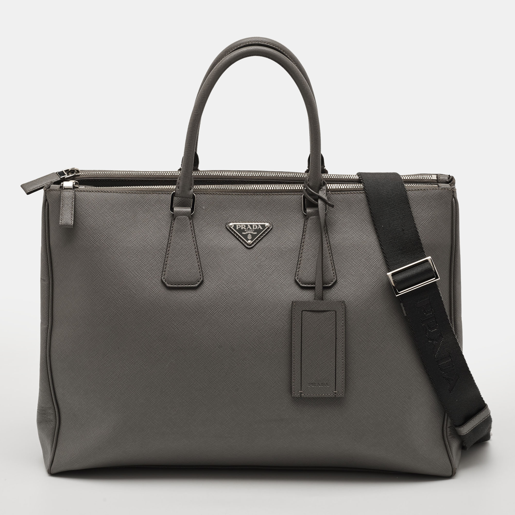 

Prada Double Zip Grey Saffiano Lux Leather Tote