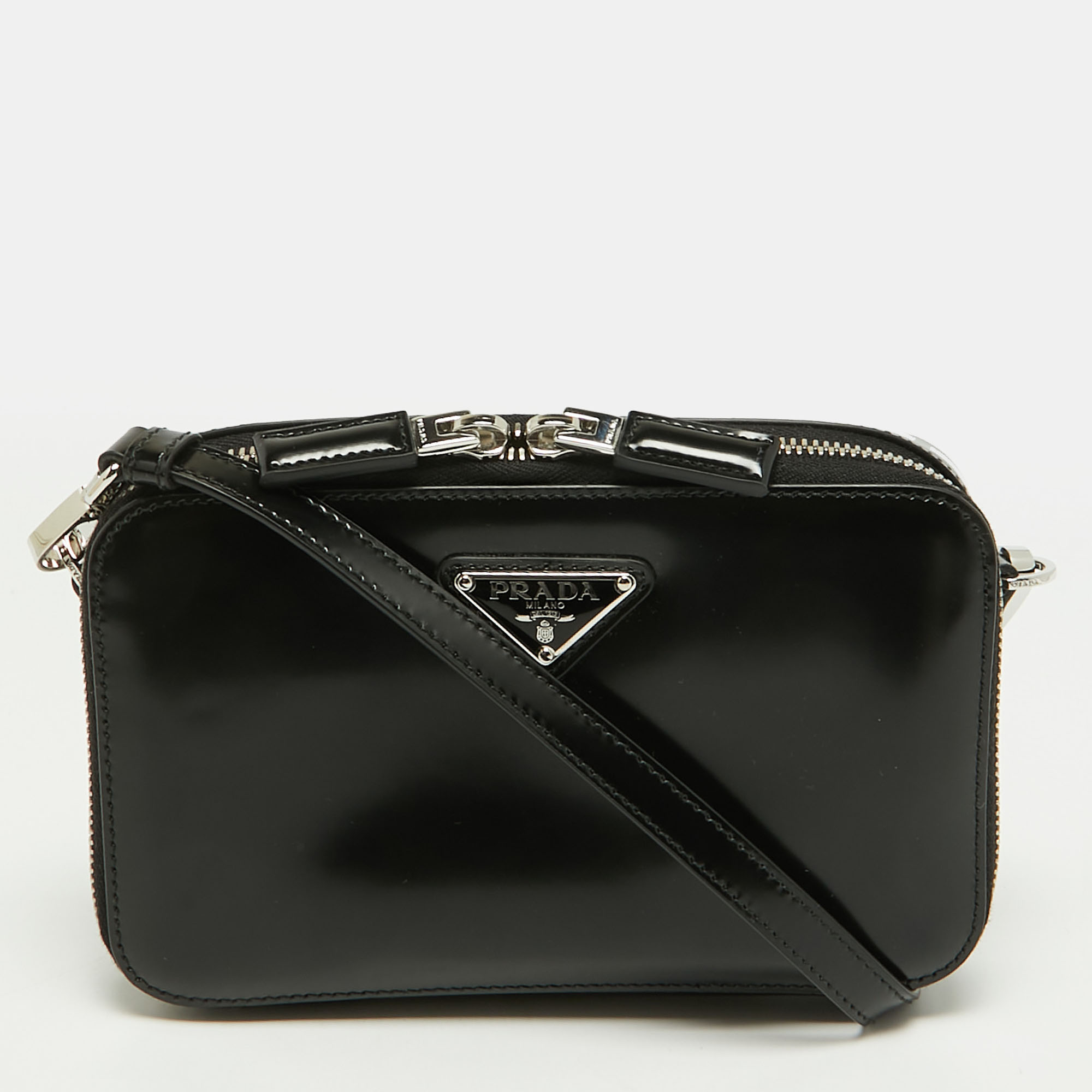 

Prada Brique Black Brushed Leather Shoulder Bag