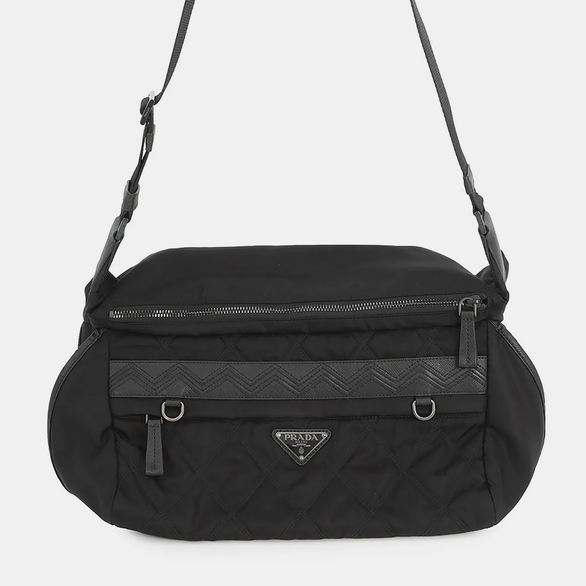 

Prada Triangle Logo Quilted Shoulder Bag Black Nylon Leather