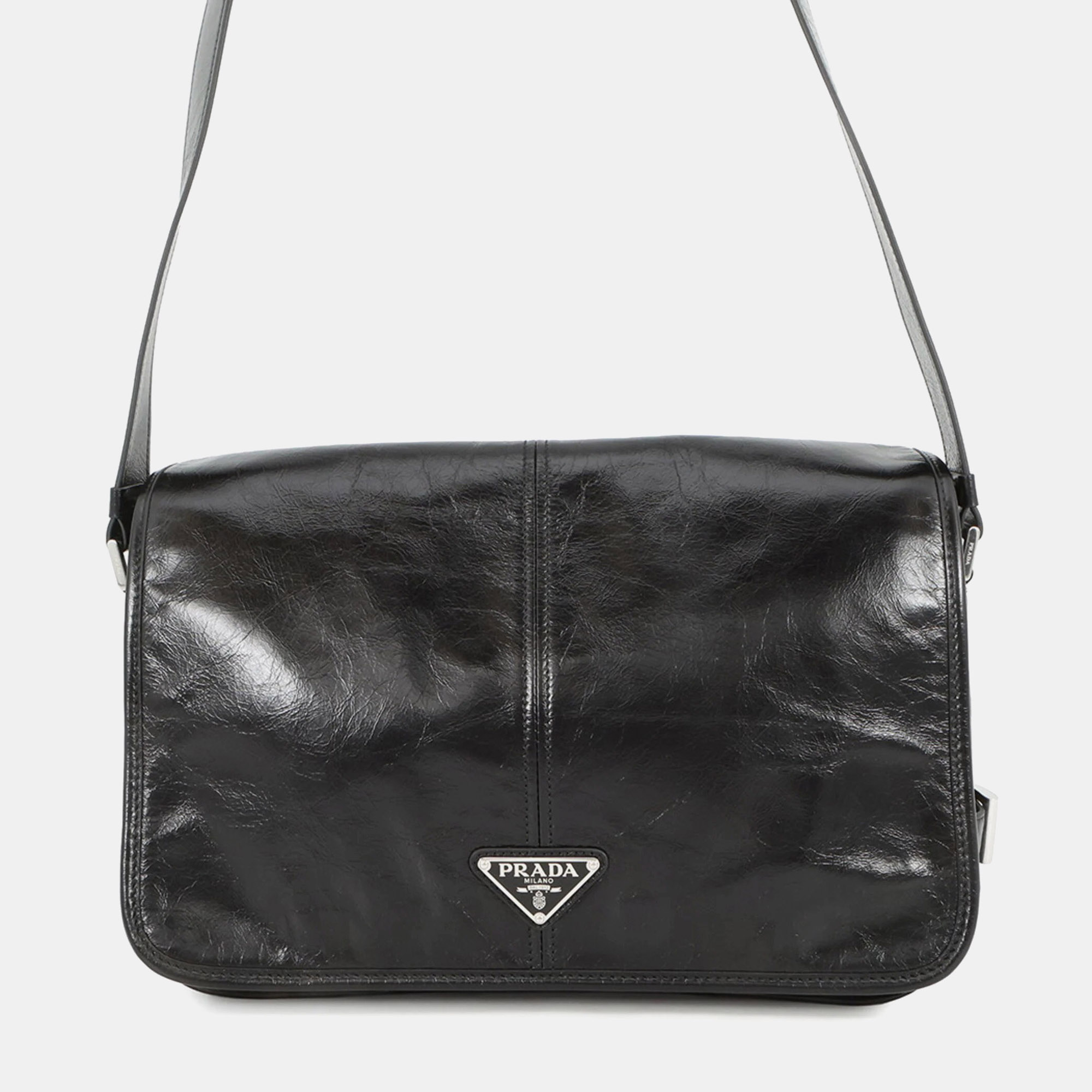 

Prada Shoulder Bag Triangle Softlook Leather Black Handbag