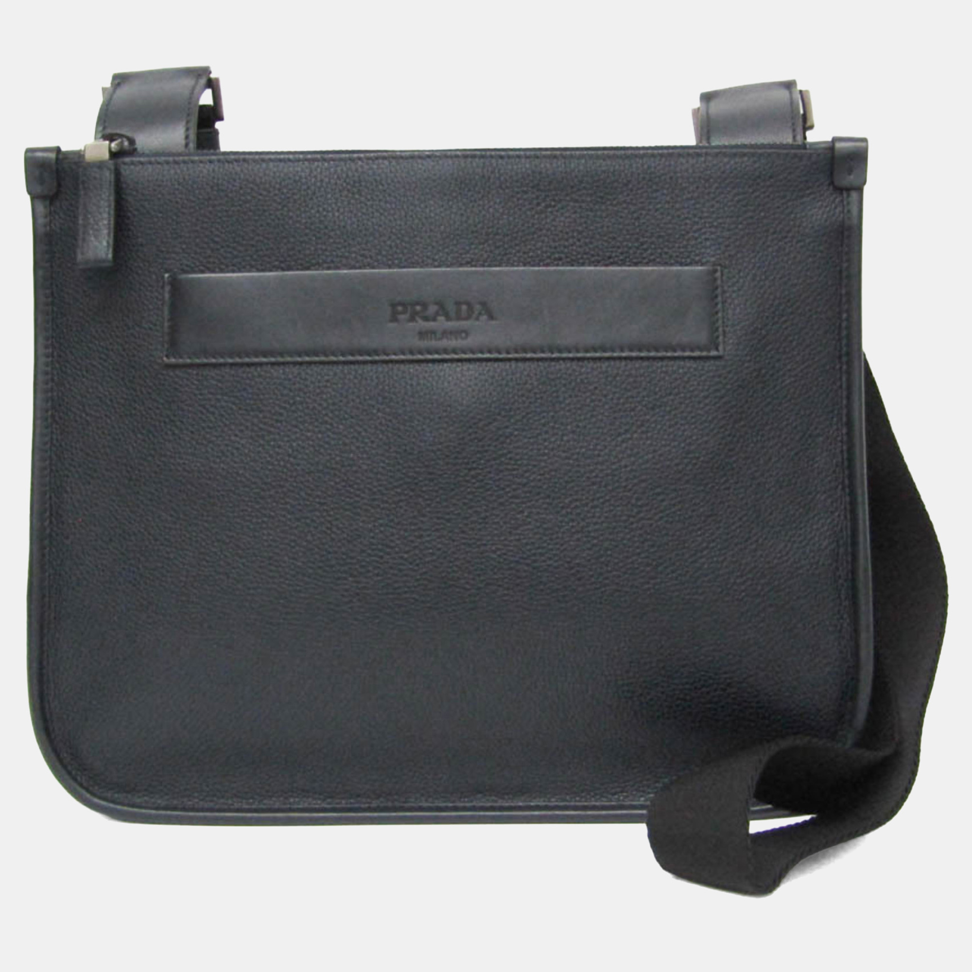 

Prada Leather Messenger Bag Shoulder Bag Black Dark Navy, Navy blue