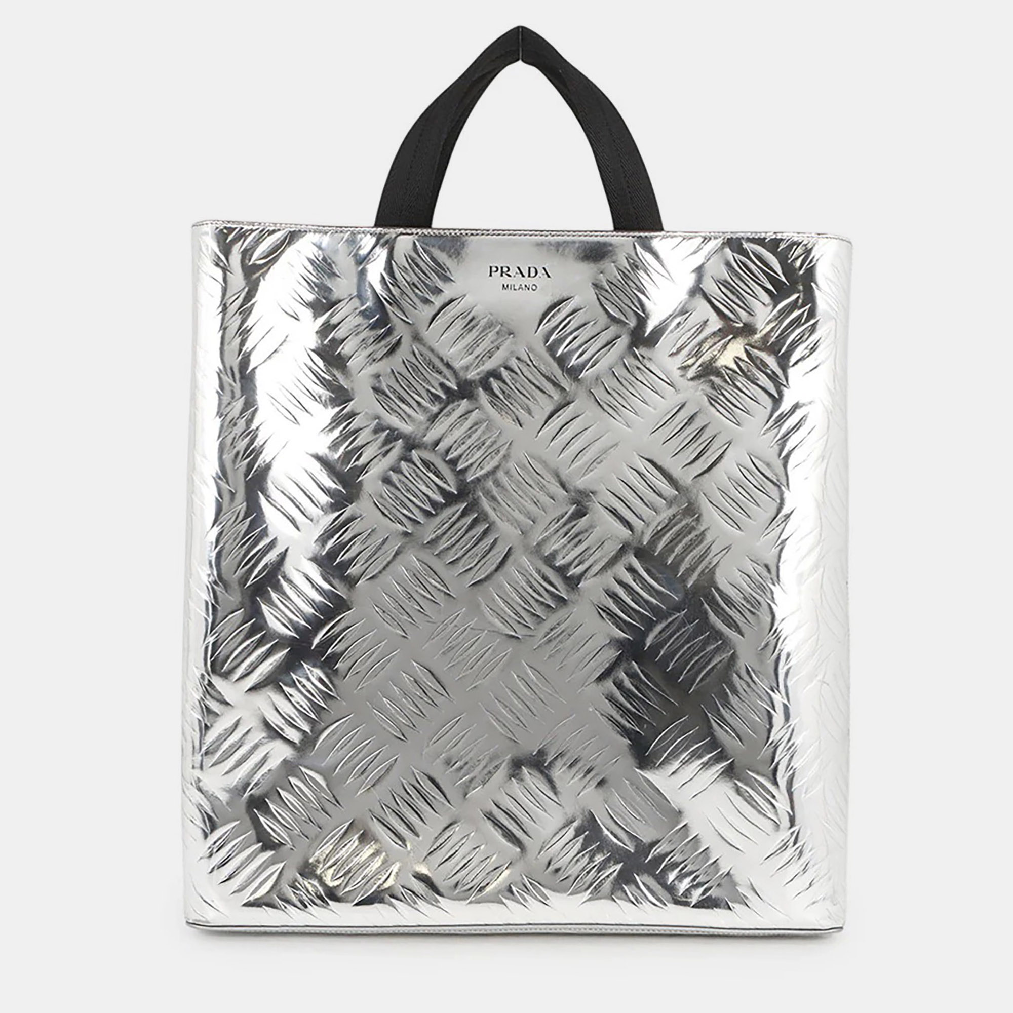 

Prada Shopping Bag Silver Brushed leather Canvas