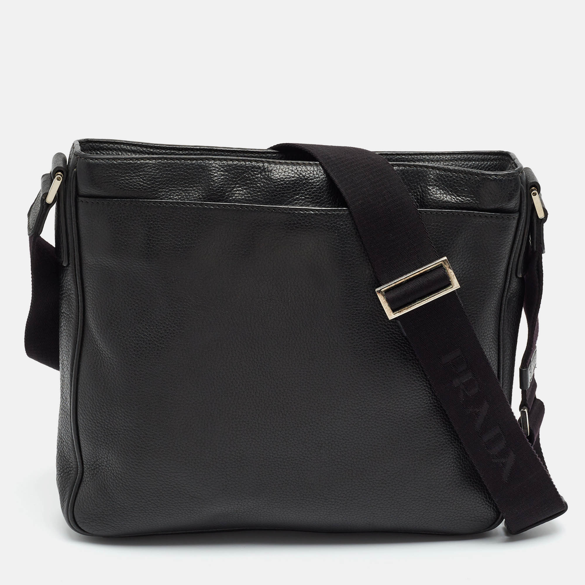 Pre-owned Prada Black Leather Zip Messenger Bag
