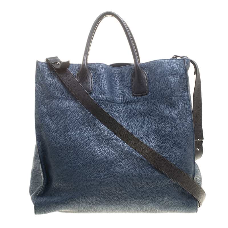 Prada Blue/Black Leather Tote