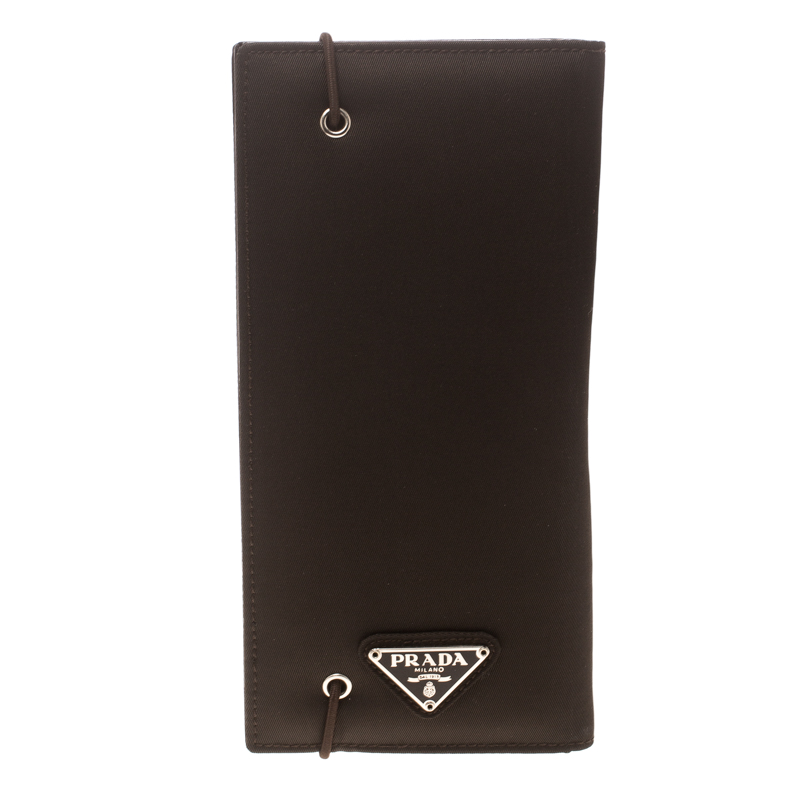 Prada Dark Brown Nylon Continental Wallet