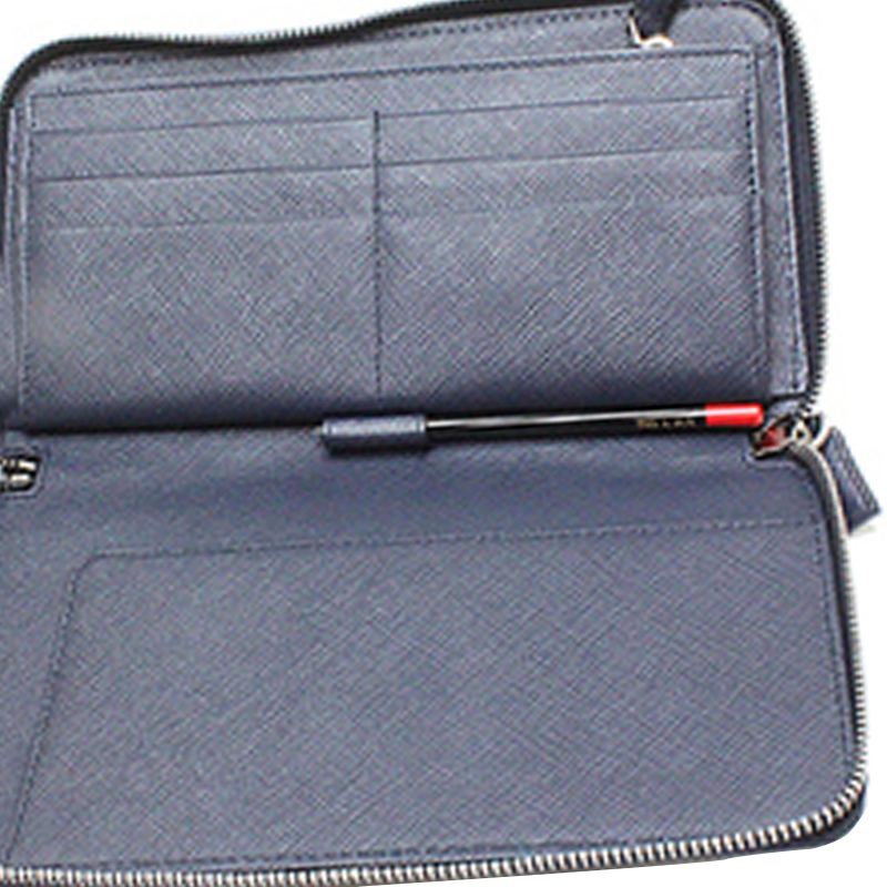 Prada Navy Blue Saffiano Leather Zip Around Wallet