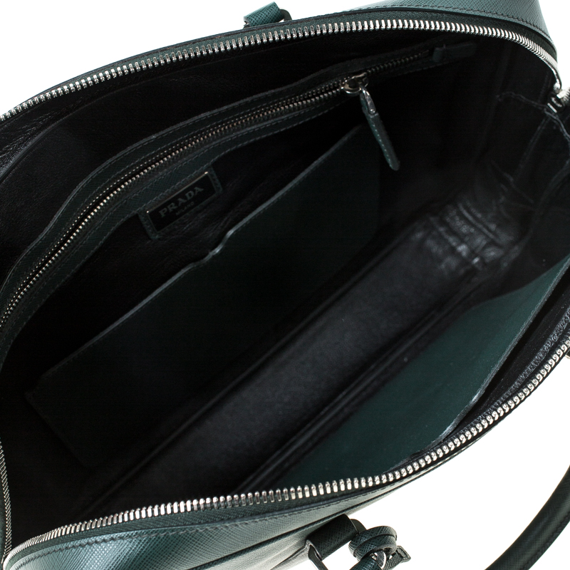 Prada Dark Green Leather Classic Laptop Bag