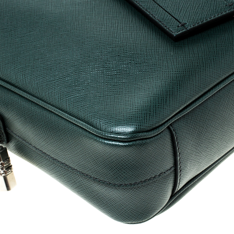 Prada Dark Green Leather Classic Laptop Bag Prada
