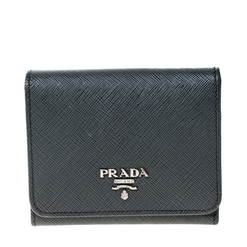 Prada Dark Grey Saffiano Leather Trifold Wallet