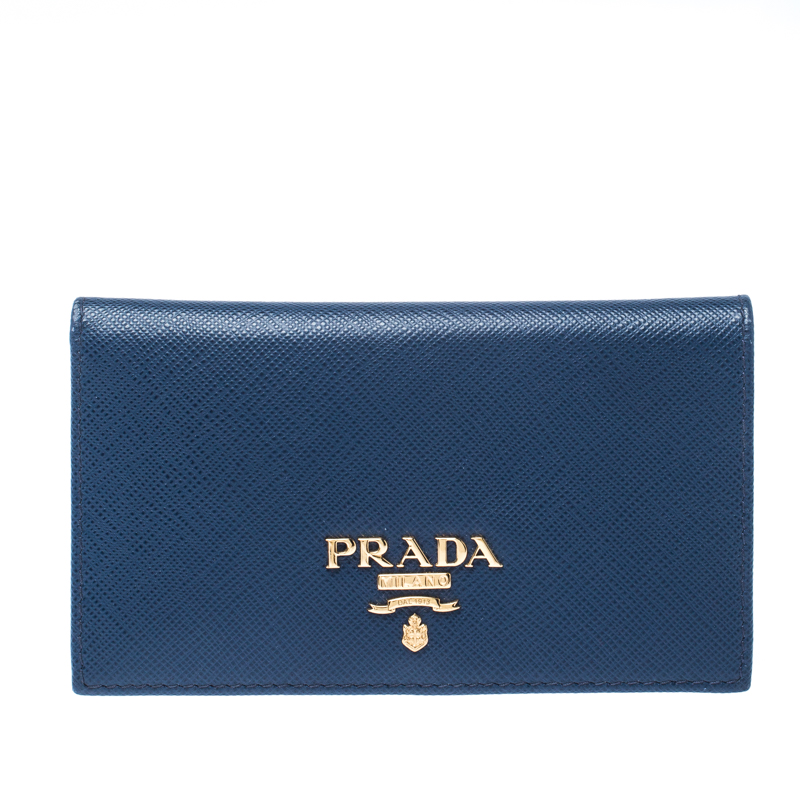 Prada Blue Saffiano Leather Bifold Card Wallet