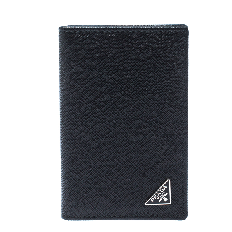 Pre Owned Prada Black Saffiano Lux Leather Bifold Card Holder