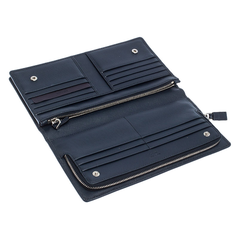 

Prada Navy Blue Saffiano Leather Bifold Long Wallet