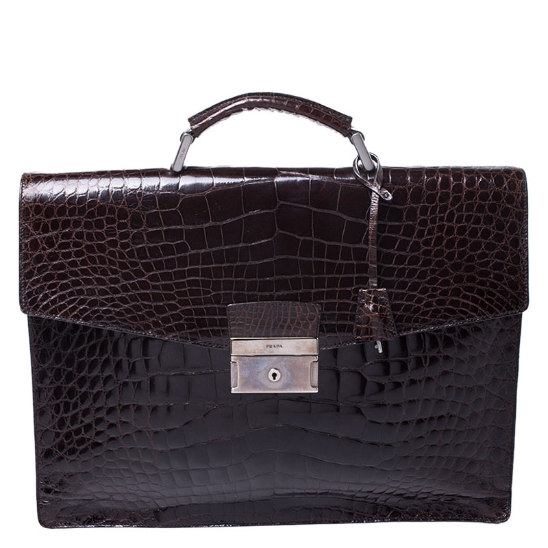 Prada Dark Brown Crocodile Briefcase   