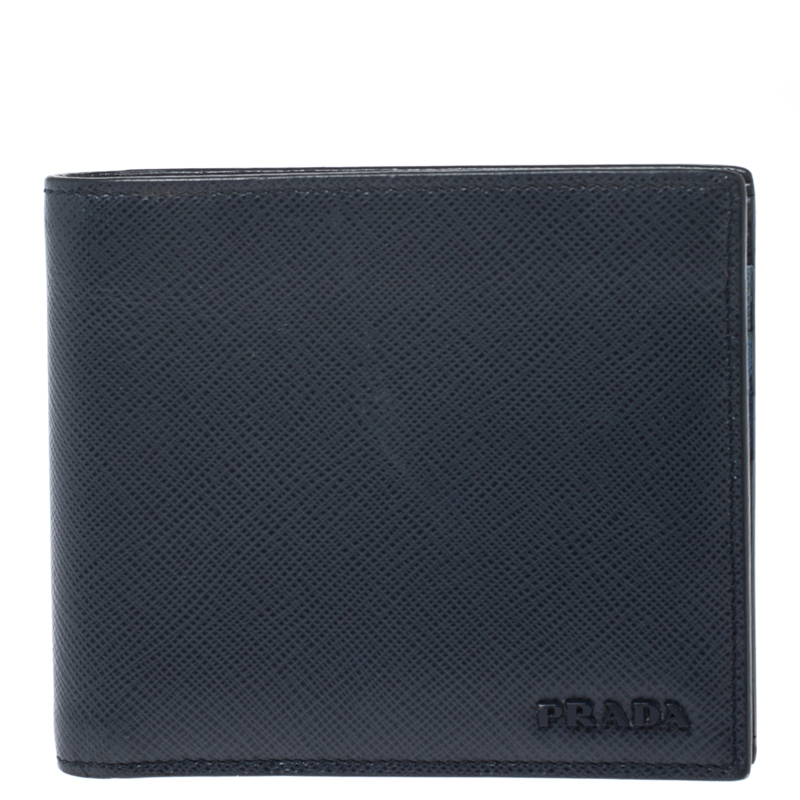 Pre Owned Prada Navy Blue Saffiano Leather Bifold Wallet