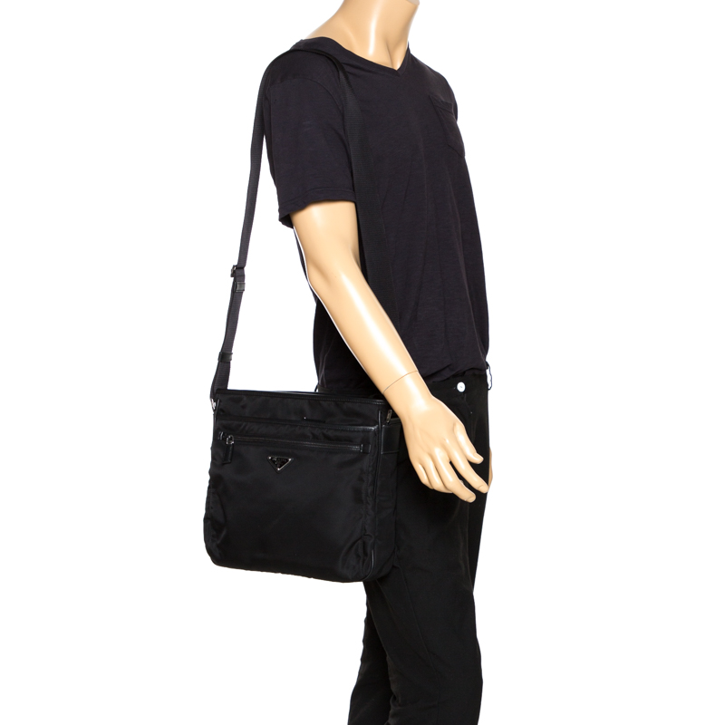 

Prada Black Nylon and Leather Zip Messenger Bag