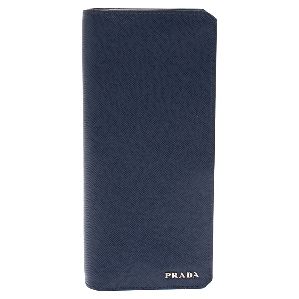 Prada Blue Saffiano Lux Leather Continental Wallet