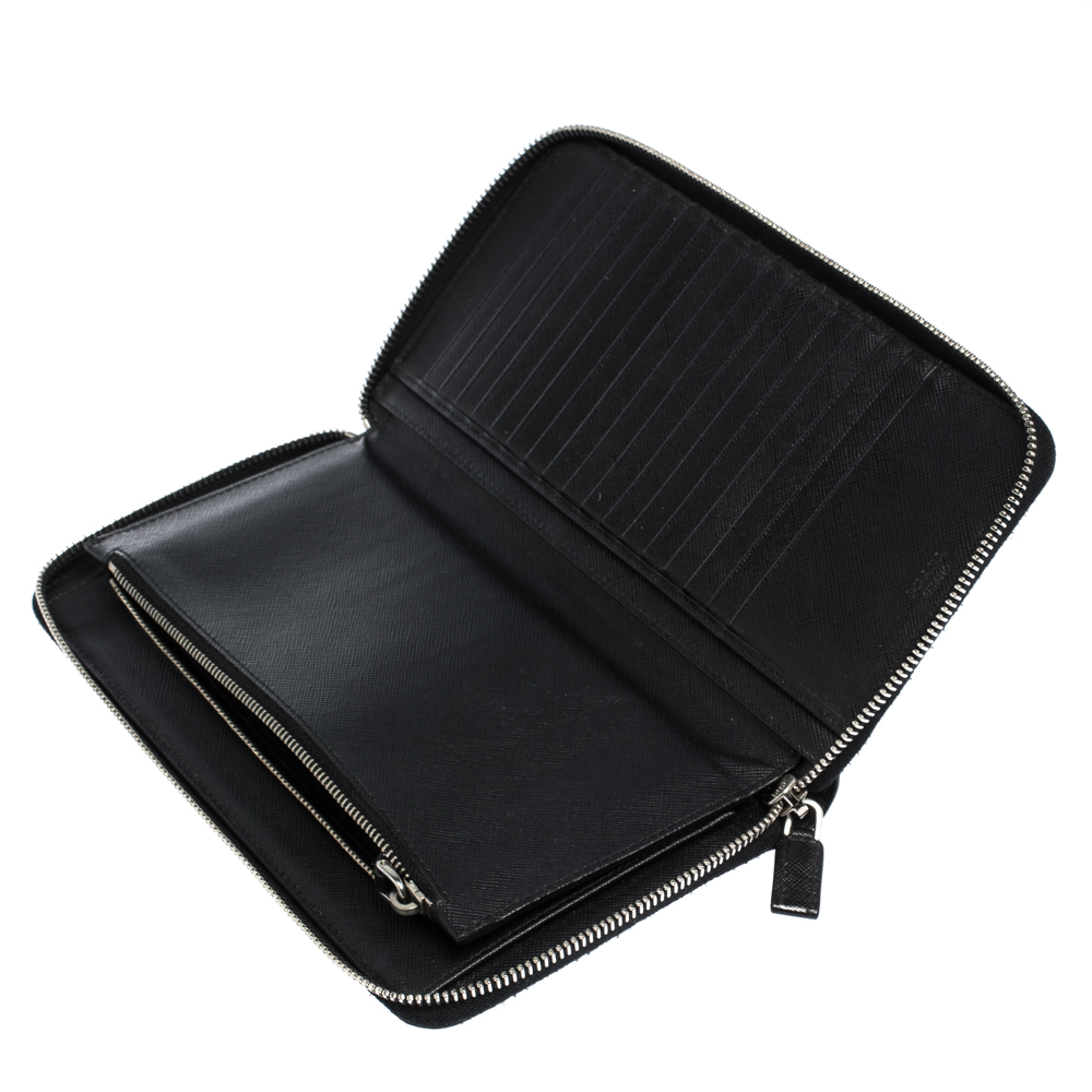 

Prada Black Saffiano Lux Leather Zip Around Organizer