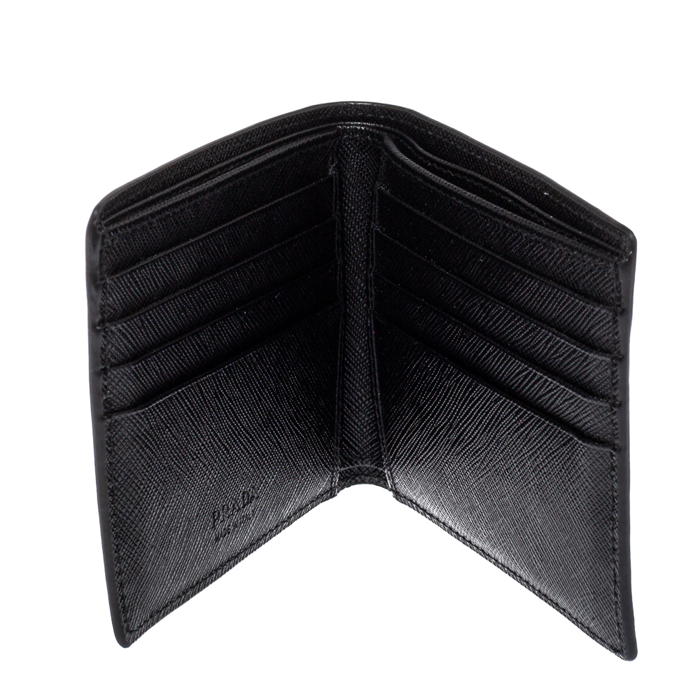 

Prada Black/Grey Saffiano Leather Stripe Bi-Fold Wallet