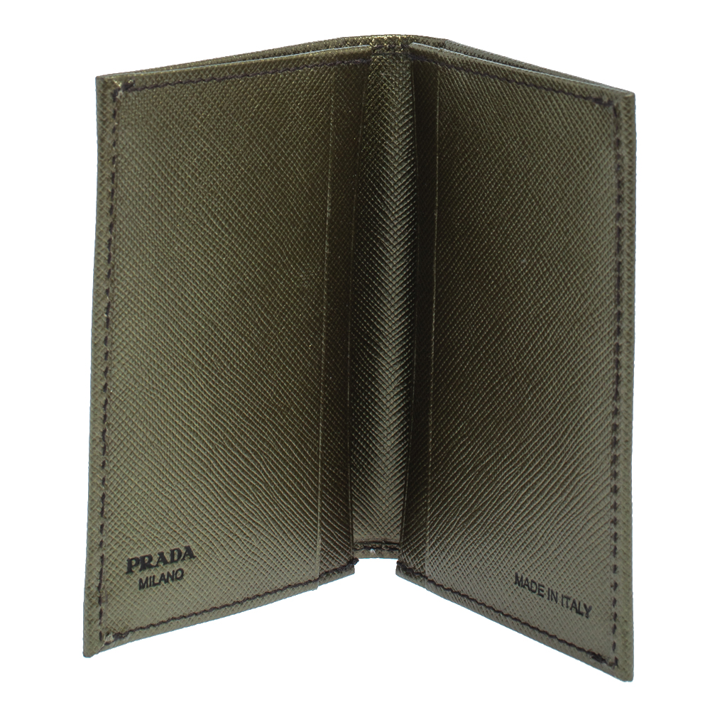 

Prada Metallic Green Saffiano Leather Card Holder