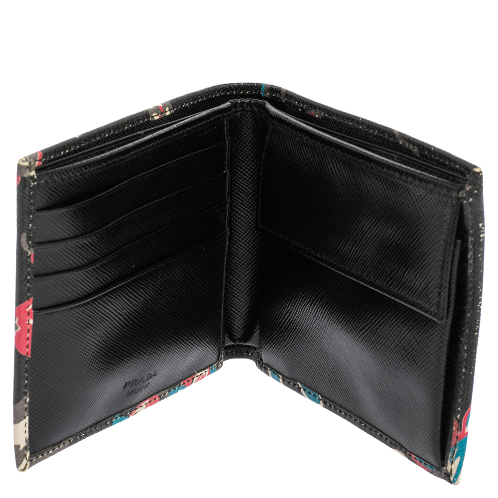 

Prada Black Ramage Print Saffiano Lux Leather Bifold Wallet