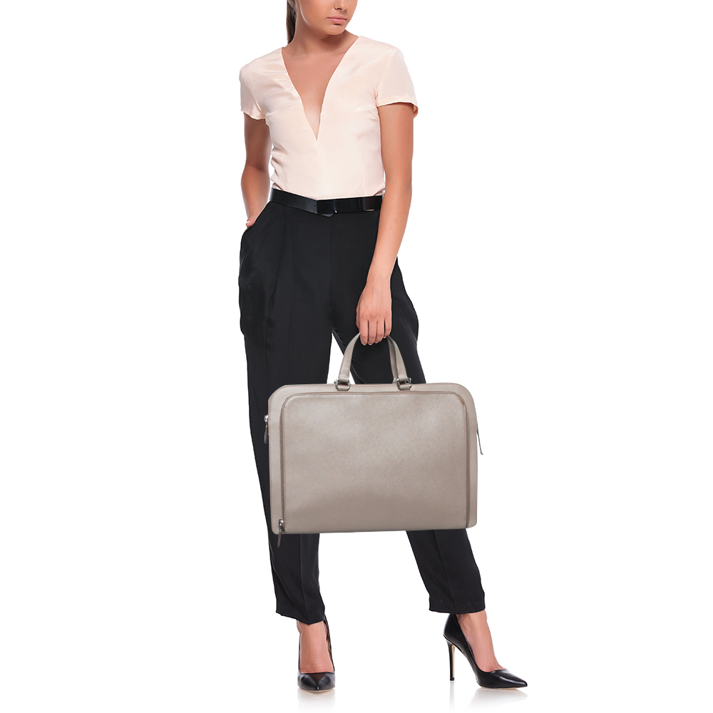 

Prada Grey Saffiano Leather Briefcase Laptop Bag