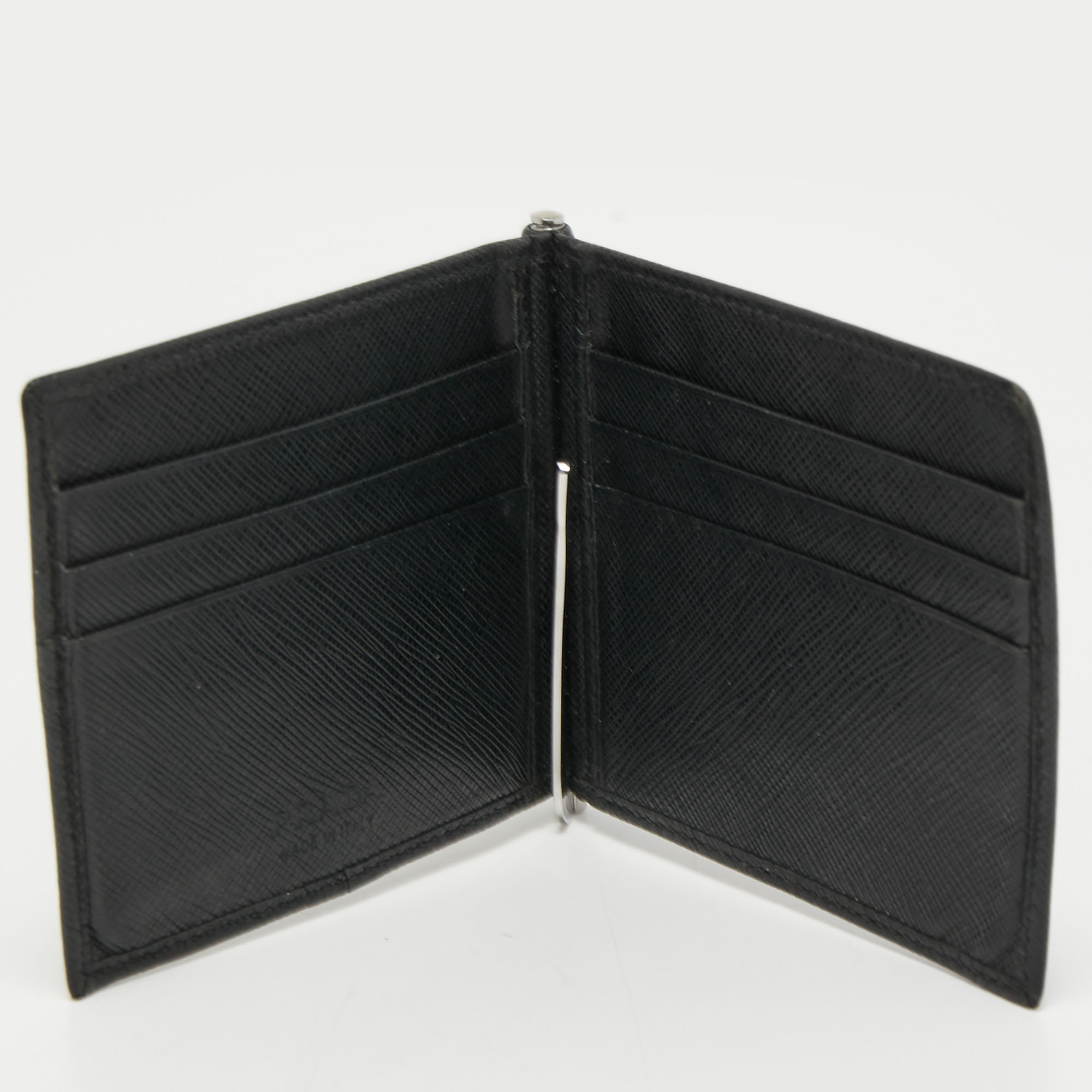 

Prada Saffiano Metal Leather Money Clip Bifold Wallet, Black