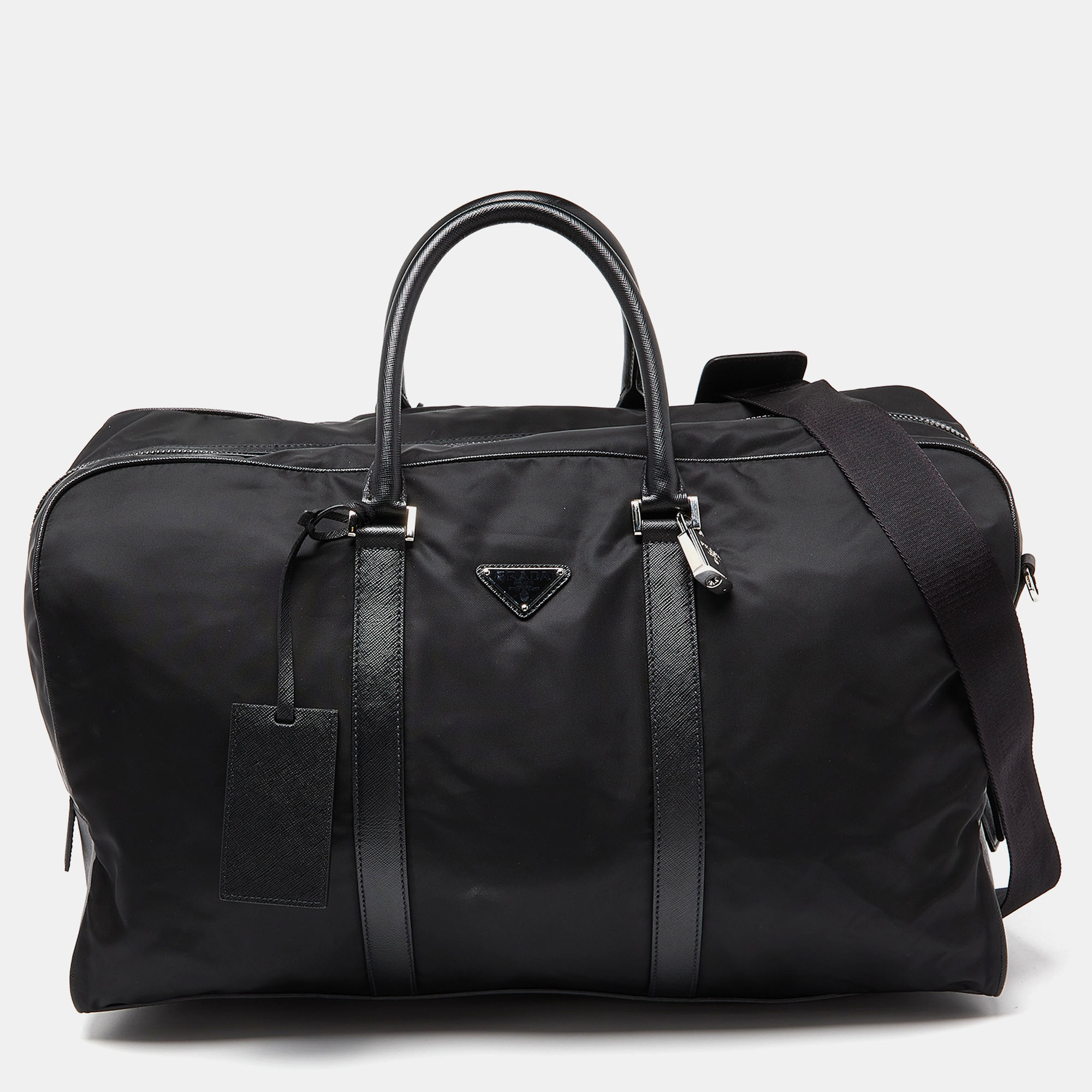 Pre-owned Prada Black Nylon And Leather Duffle Bag