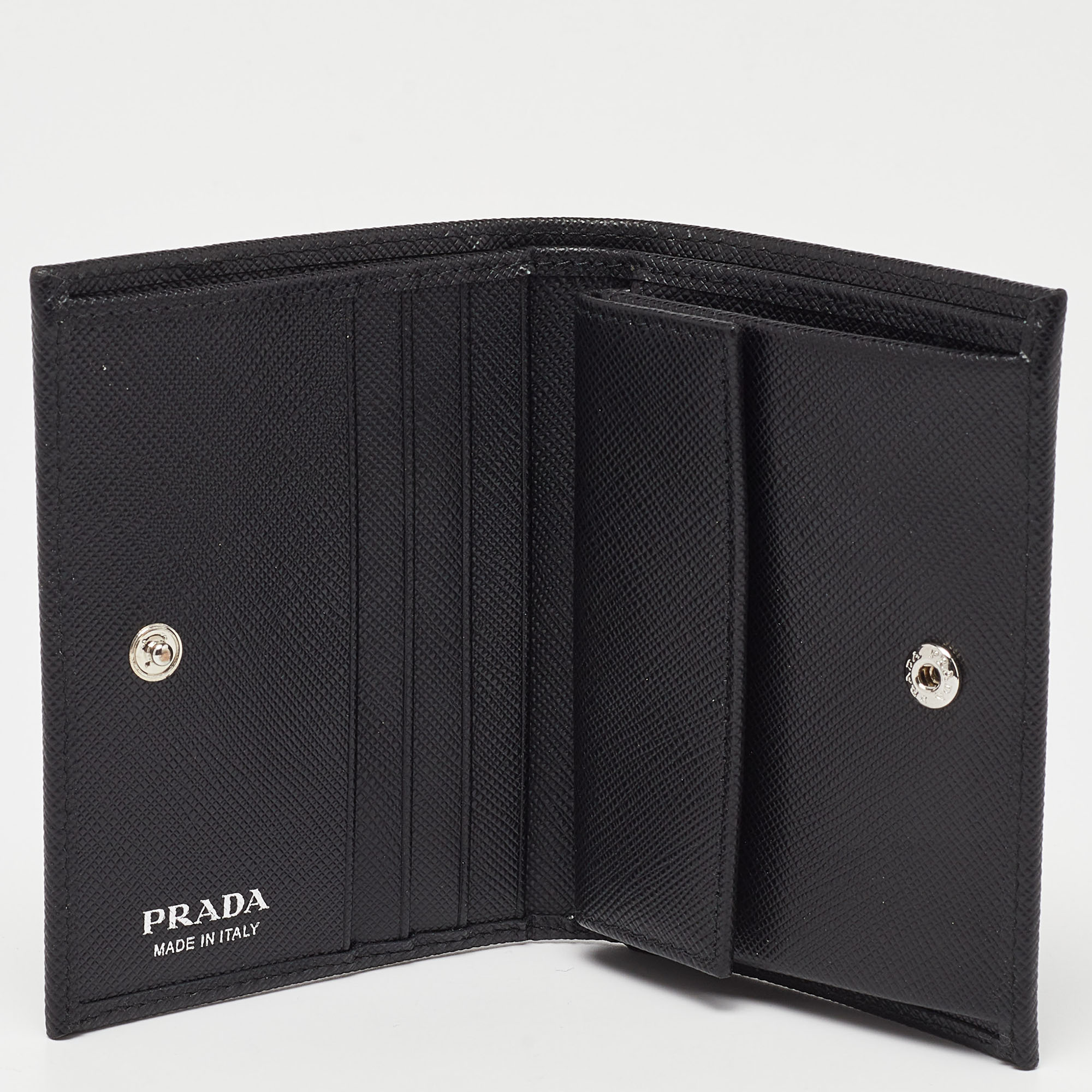 

Prada Black Saffiano Leather Logo Flap Card Case