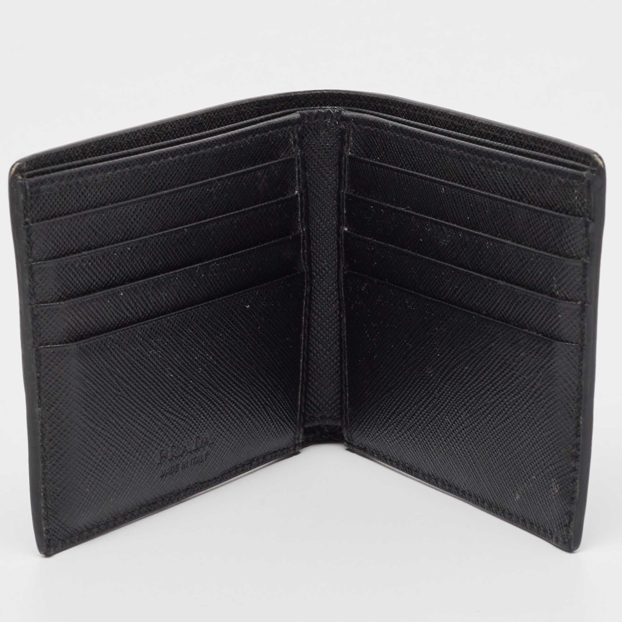 

Prada Black Saffiano Metal Leather Logo Bifold Wallet