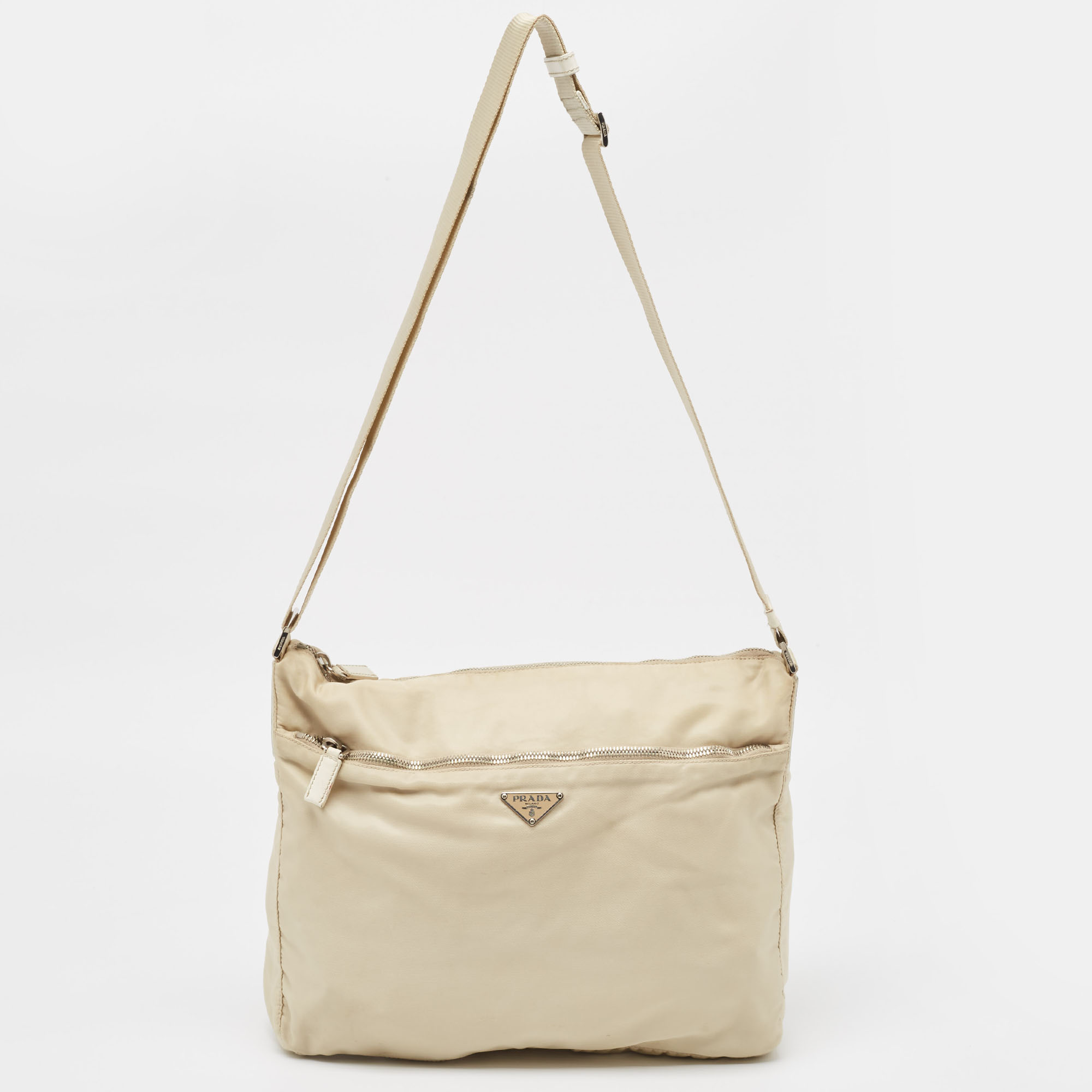Pre-owned Prada Light Beige Nylon Messenger Bag