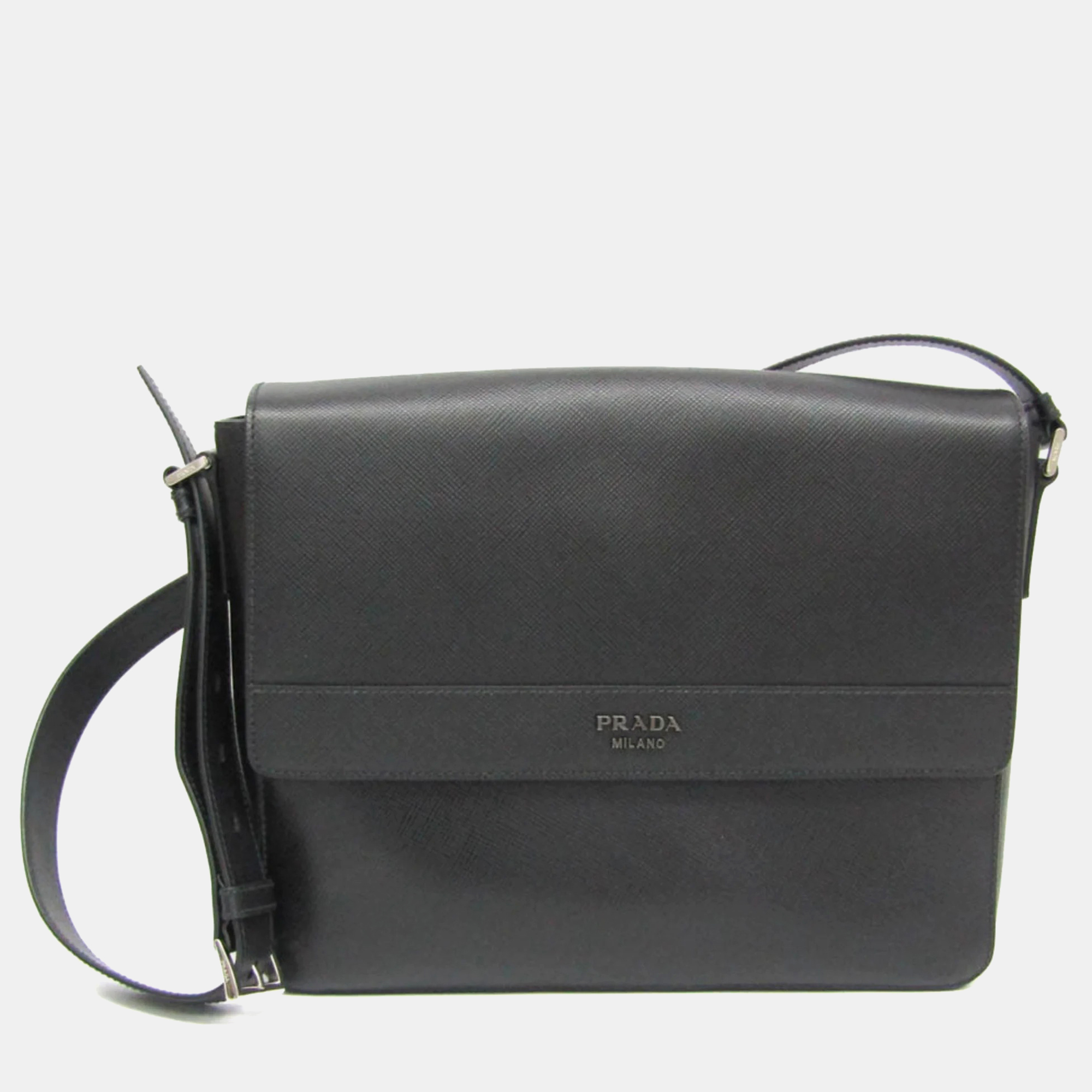 

Prada Nero Saffiano Cuir Leather Messenger Bag, Black