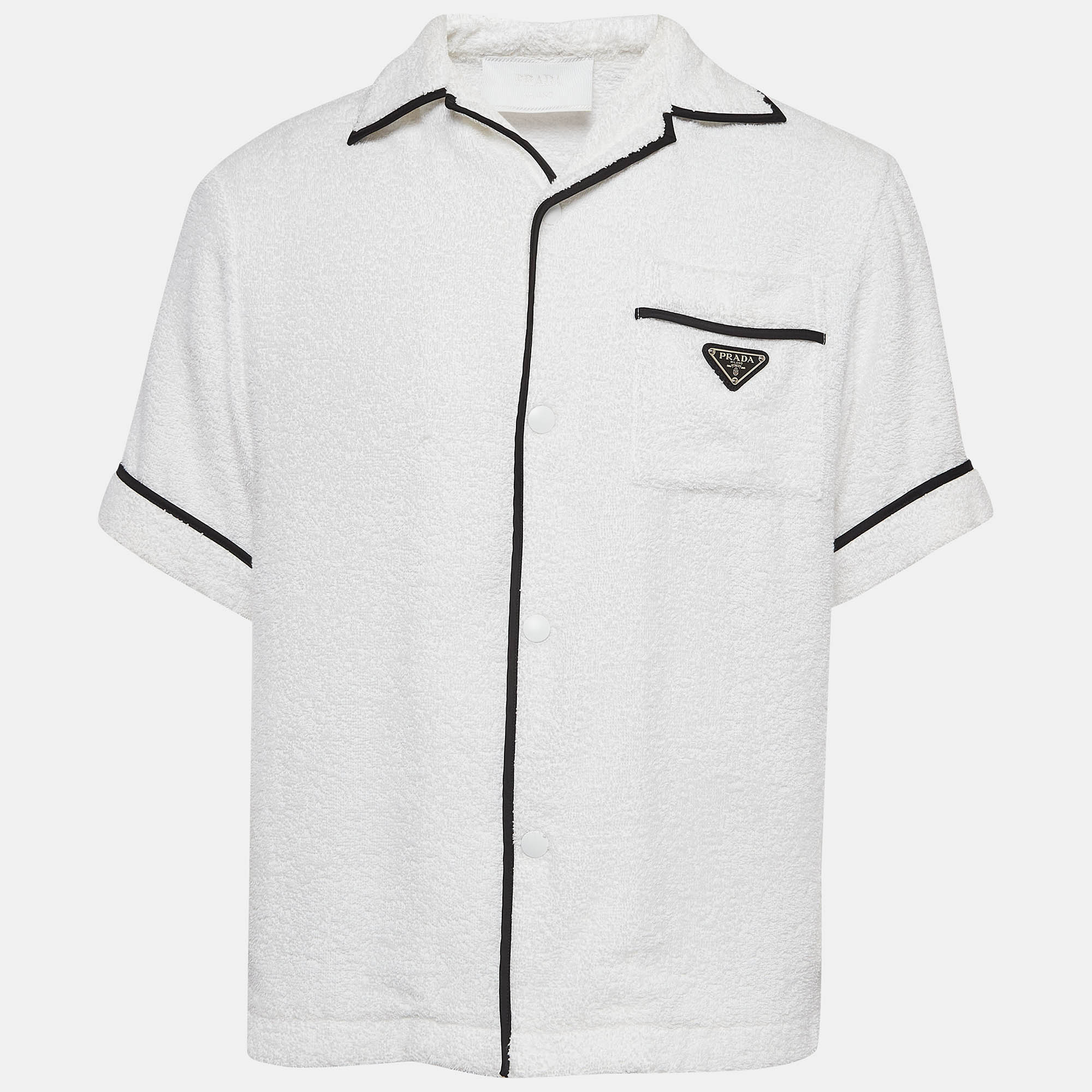

Prada White Terry Cotton Logo Detail Bowling Shirt XS