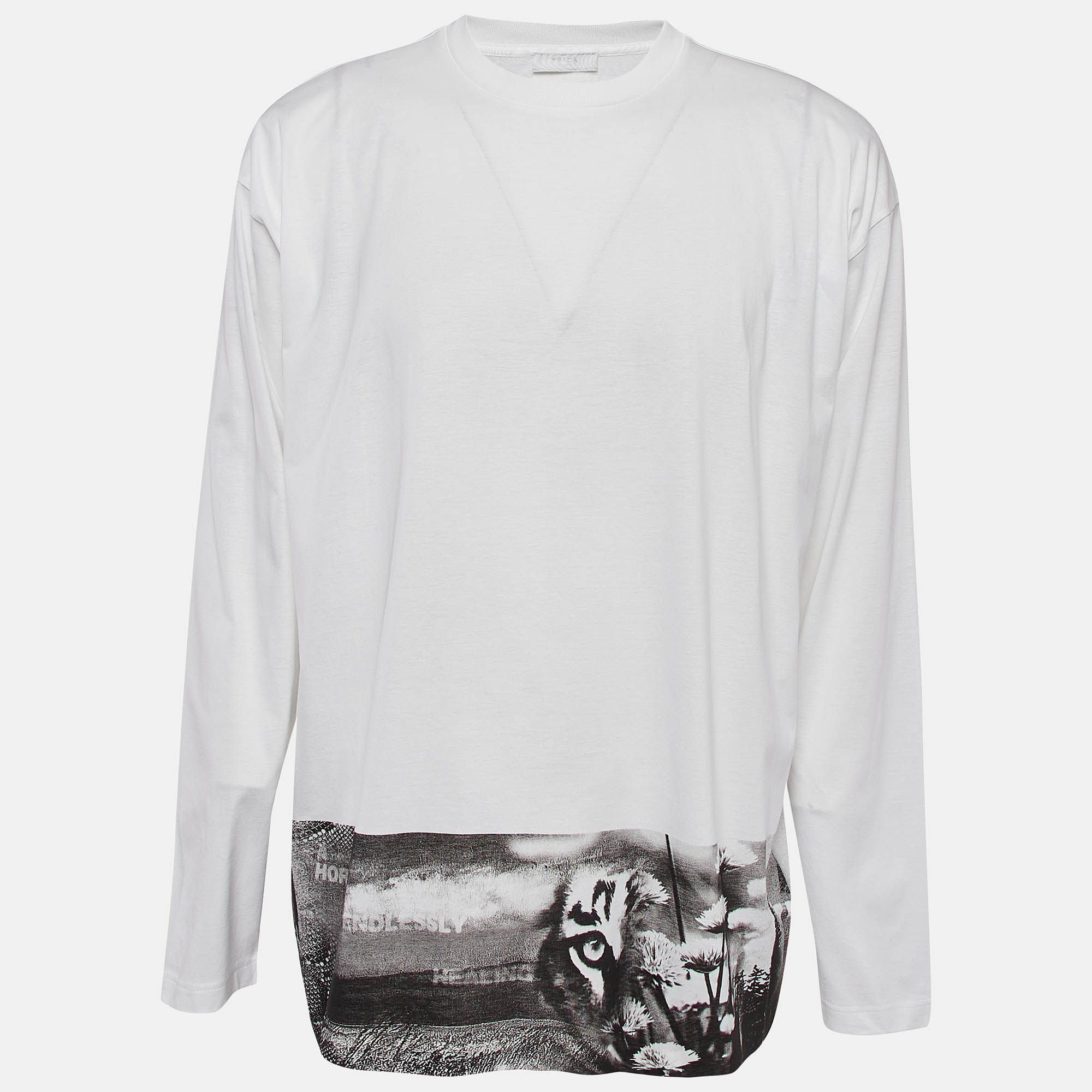 Pre-owned Prada White Graphic Print Cotton Knit Long Sleeve T-shirt M