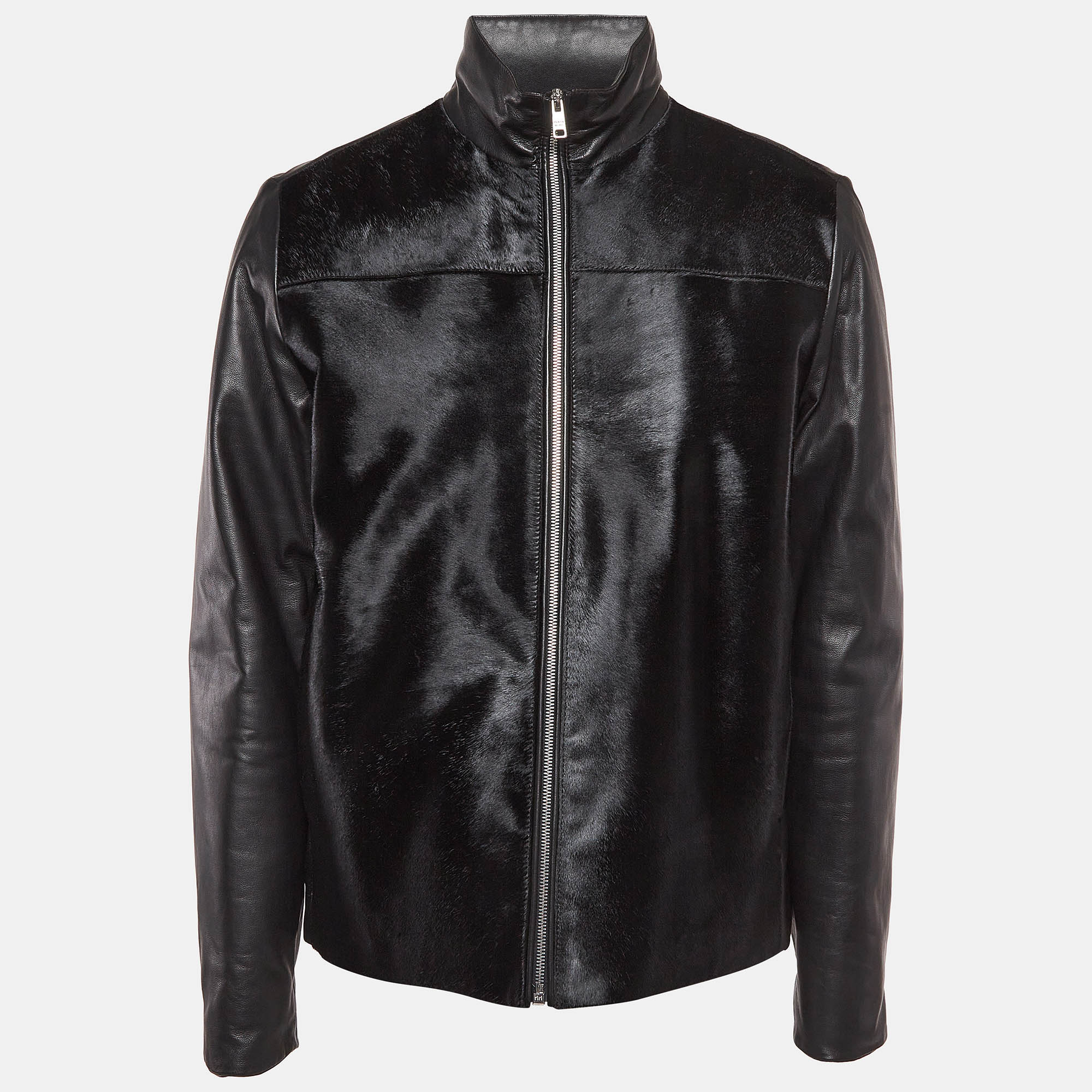 

Prada Black Fur & Leather Insulated Biker Zip-Up Jacket XL