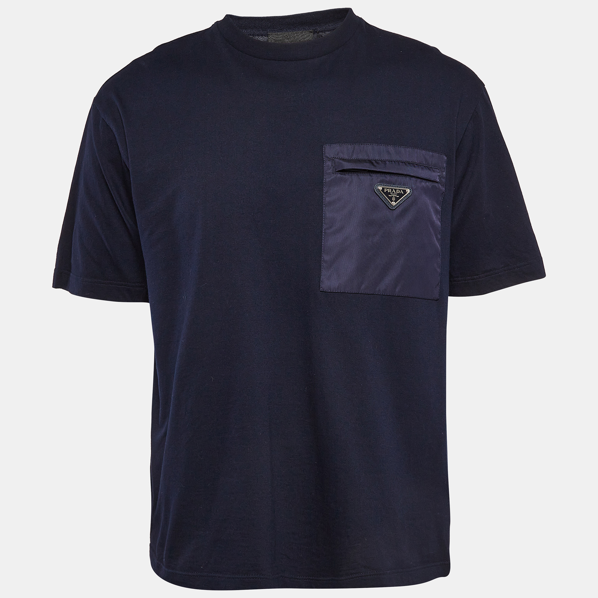 

Prada Navy Blue Jersey Pocket Detailed T-Shirt L